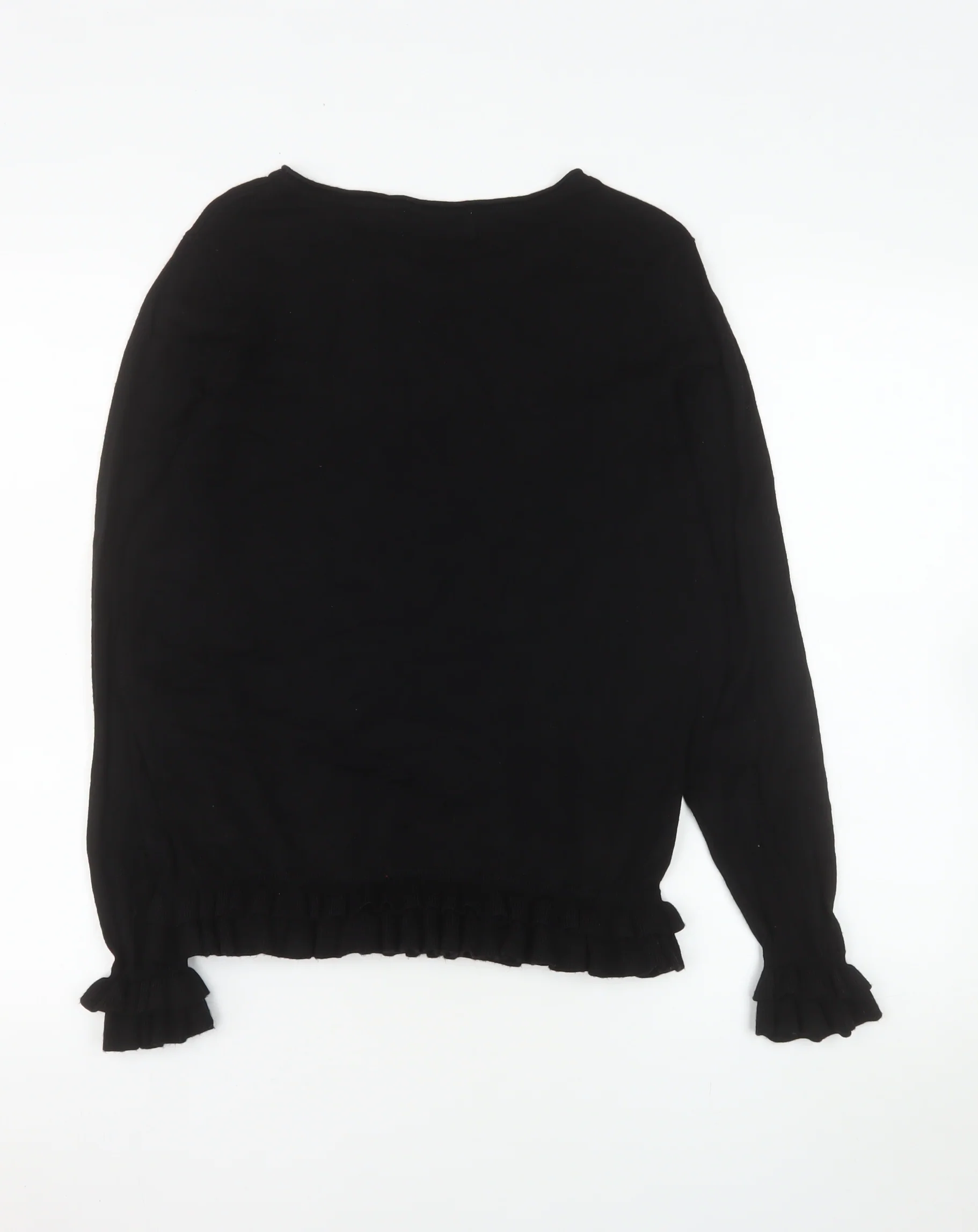 Wallis Petite Black Long Sleeve Ruffle Hem Viscose Blouse Size 14 - Image 3