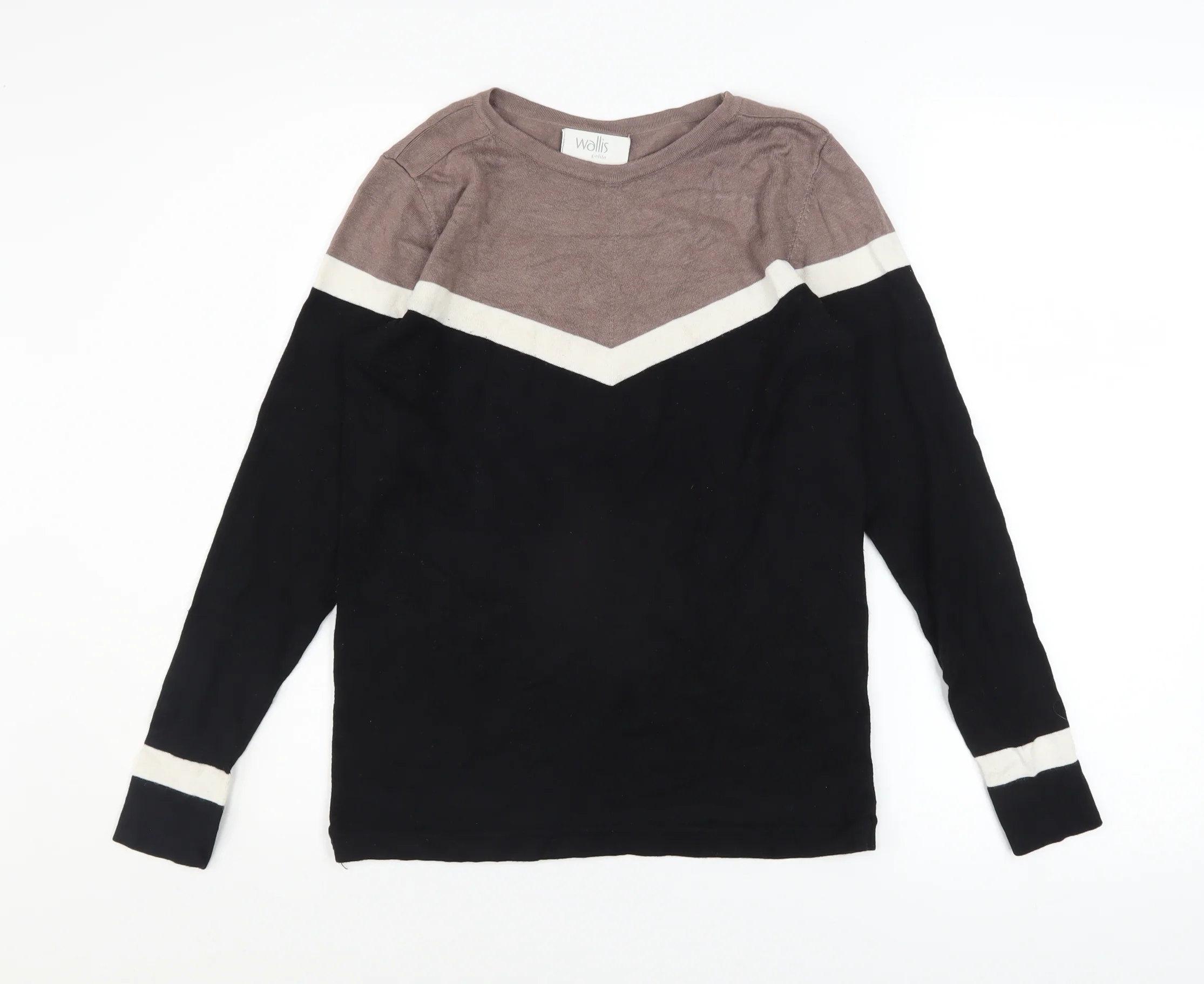 Wallis Petite Women's Black Colourblock Long Sleeve Pullover Jumper Size 10