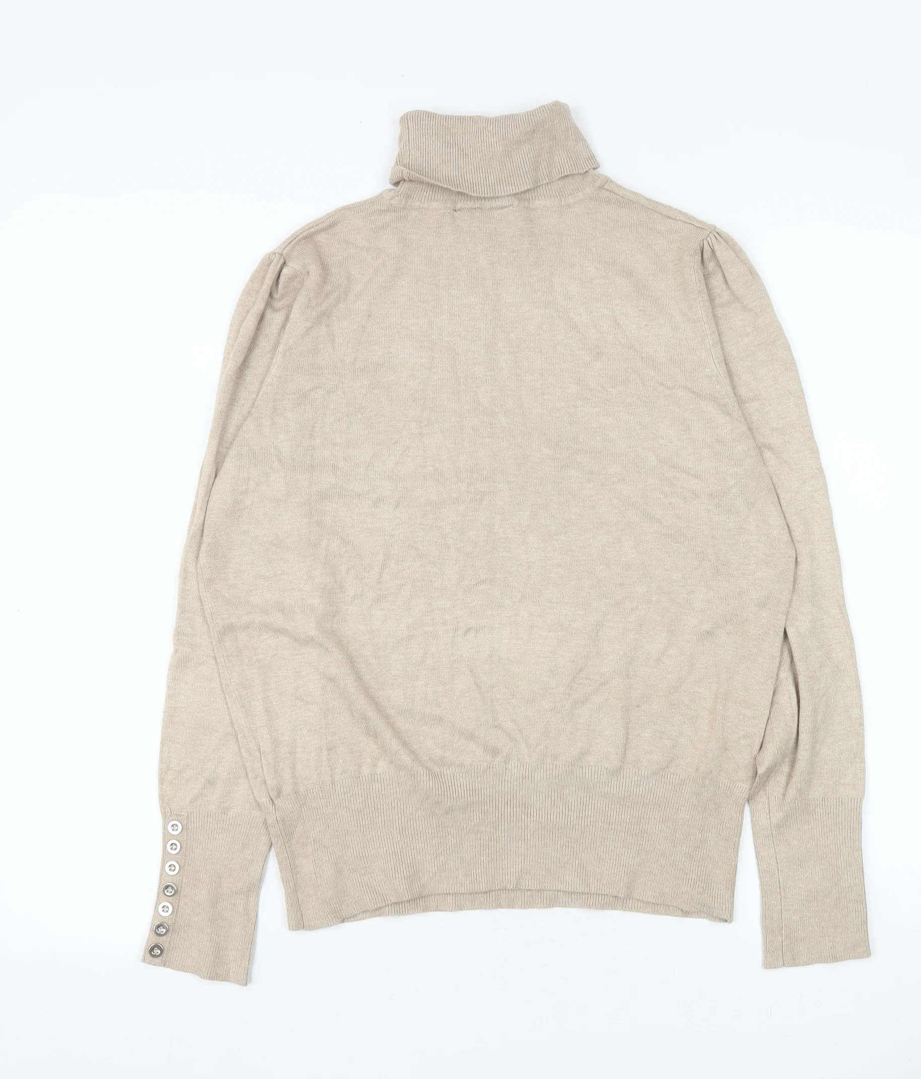 Wallis Women Beige Roll Neck Long Sleeve Knit Jumper Size 14 - Image 3