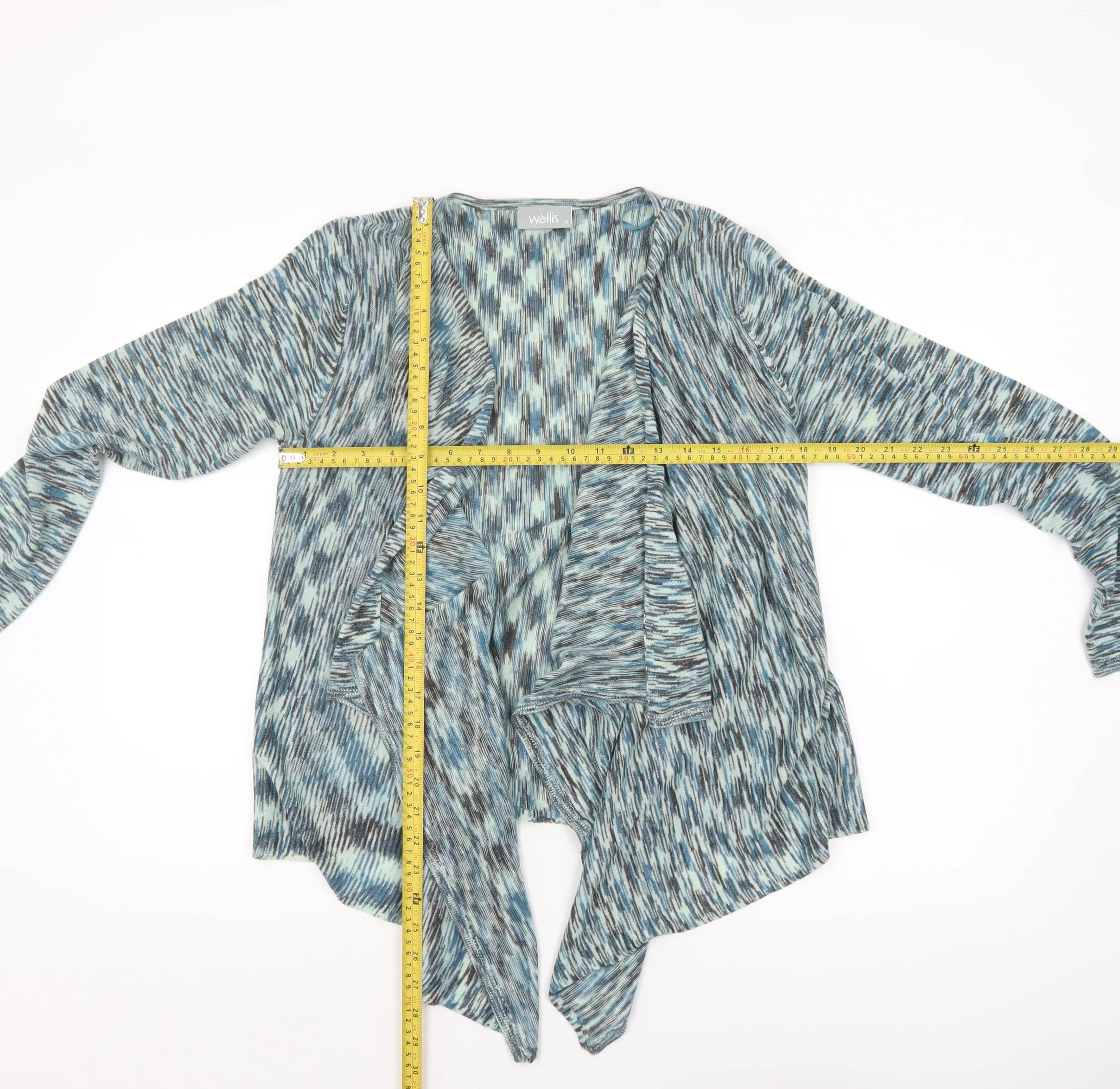 Wallis Women Blue Geometric Knit Open Front Cardigan M - Image 2