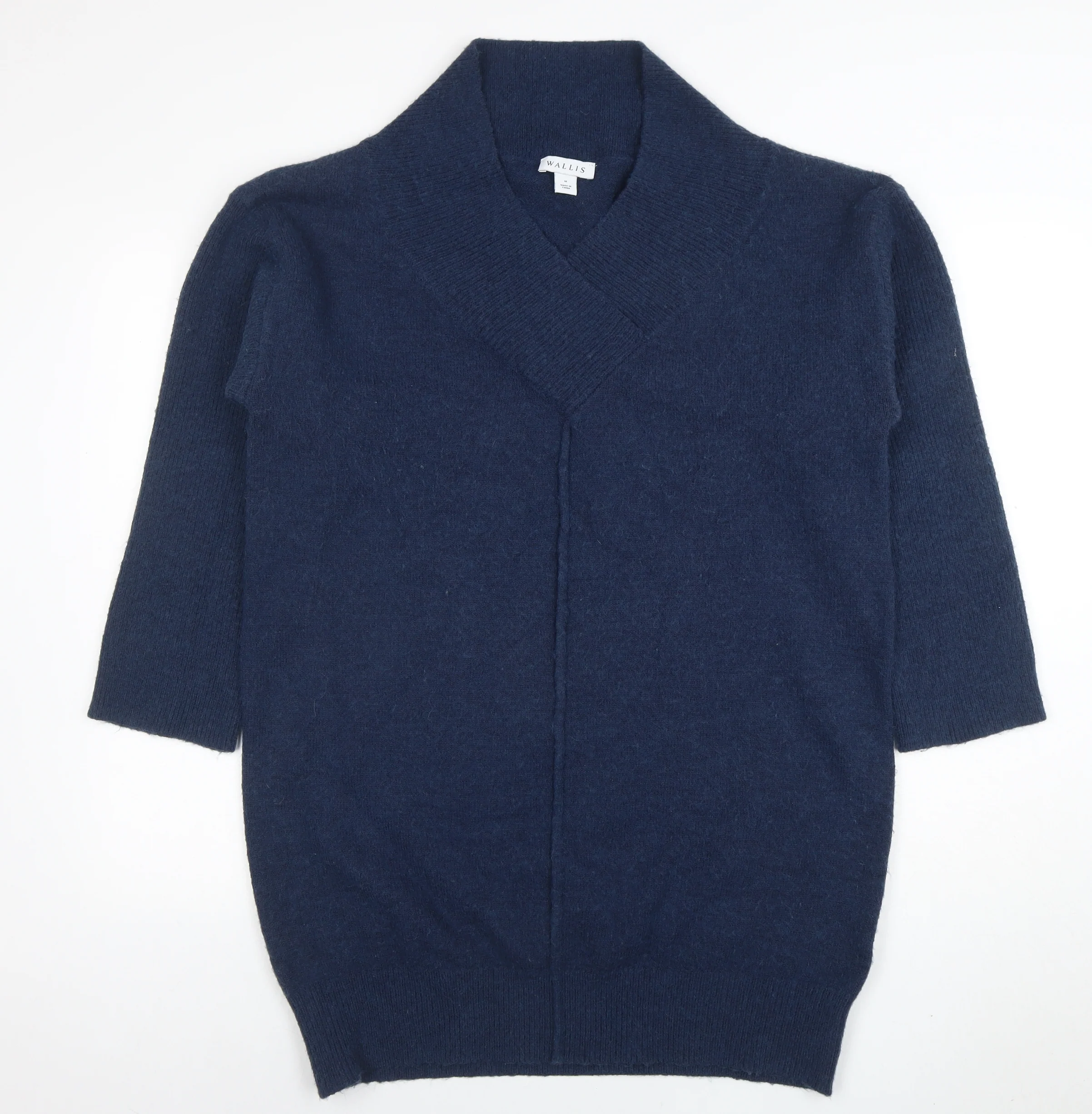 Wallis Women Navy Blue Medium Shawl Collar 3/4 Sleeve Knit Jumper