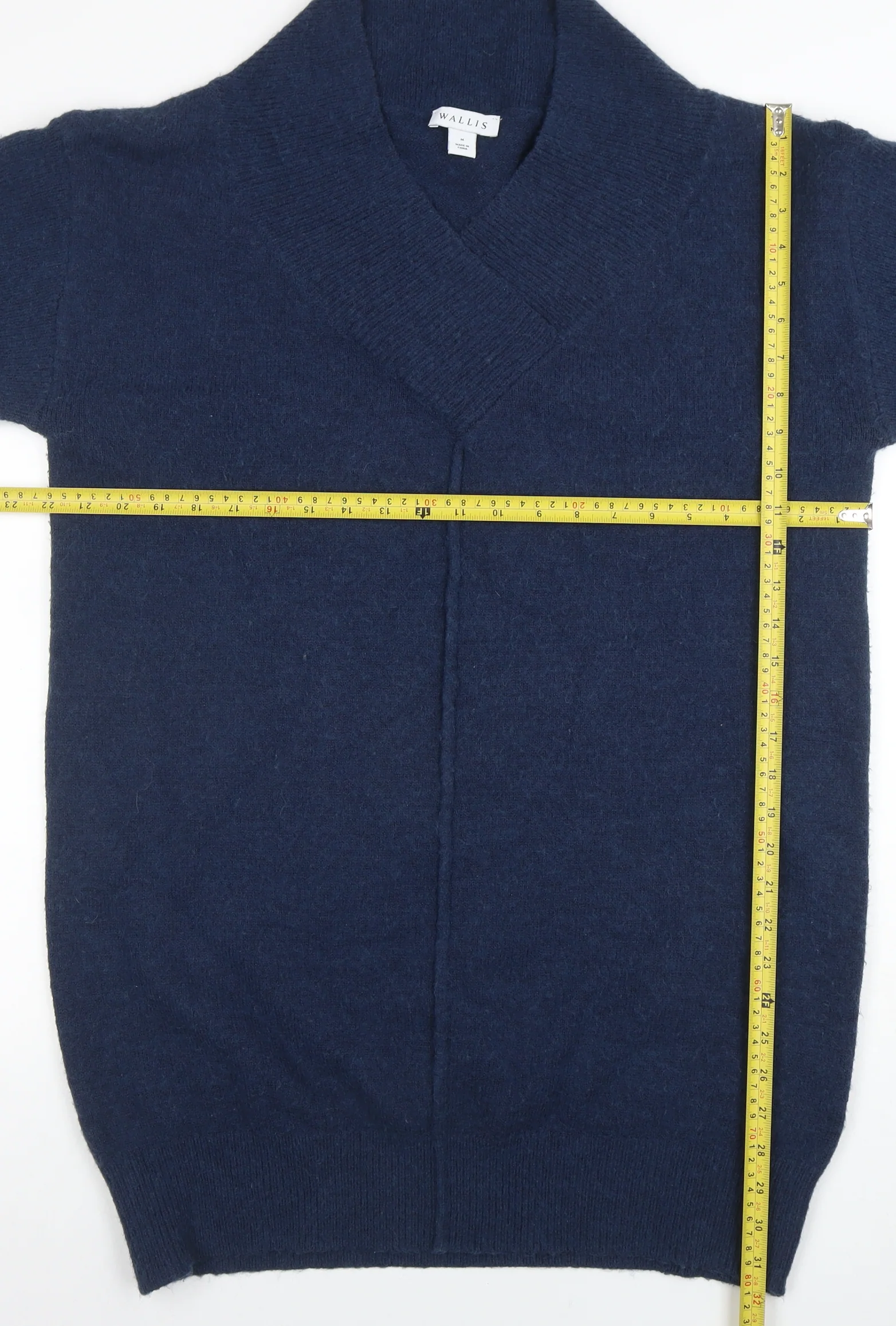 Wallis Women Navy Blue Medium Shawl Collar 3/4 Sleeve Knit Jumper - Image 2