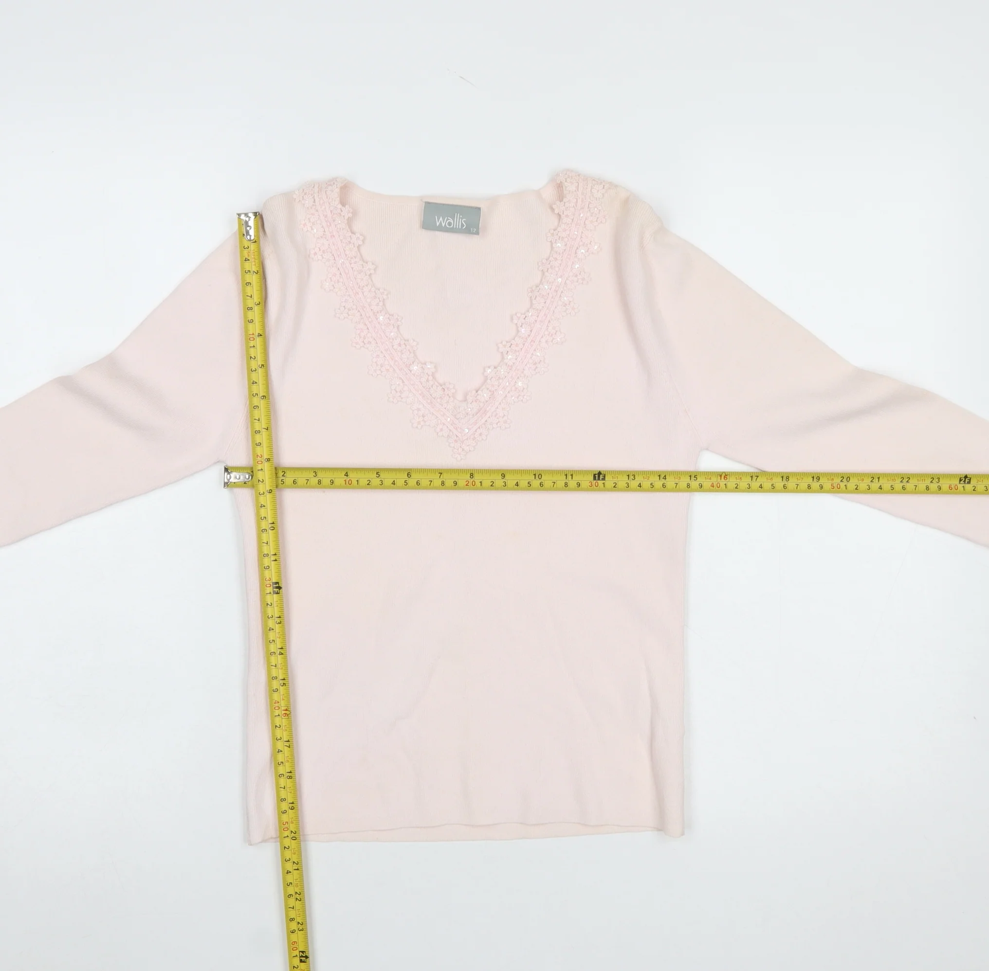 Wallis Women Pink V-Neck Long Sleeve Beaded Jumper Size 12 - Image 2