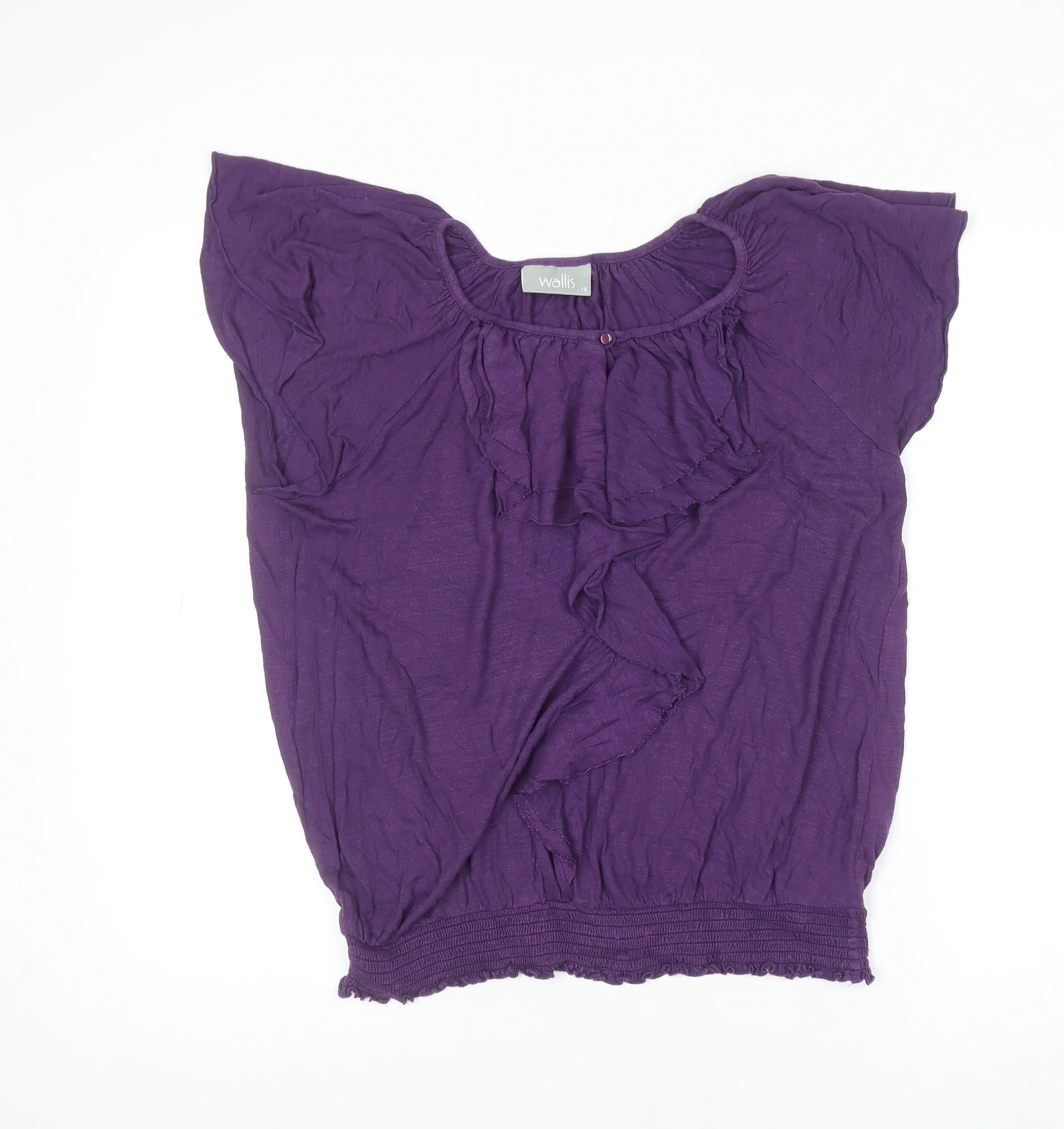 Wallis Women Purple Tunic Blouse Size 16 Ruffle Scoop Neck