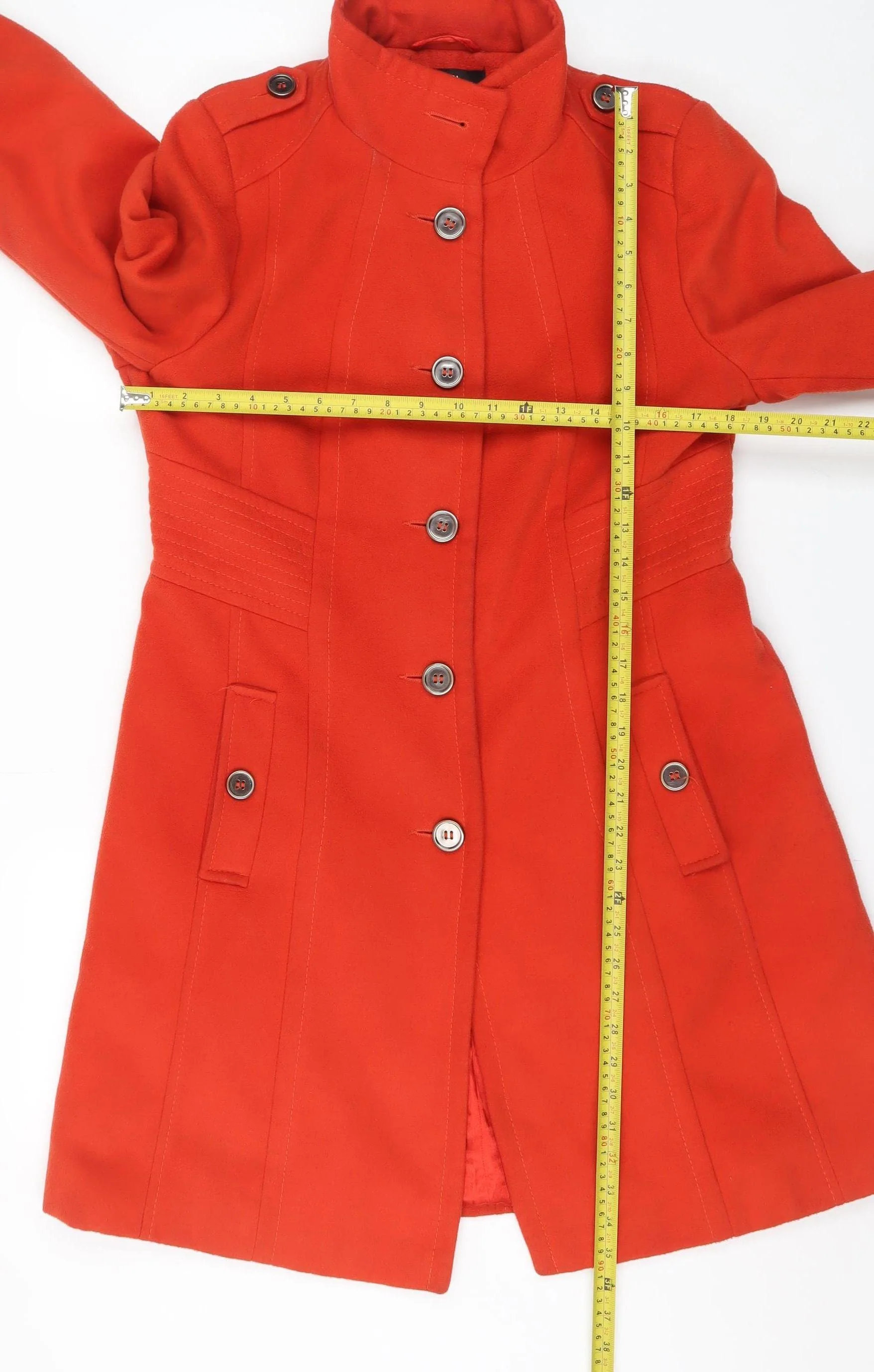 Wallis Women Red Wool Blend Military Coat UK 14 - Image 2