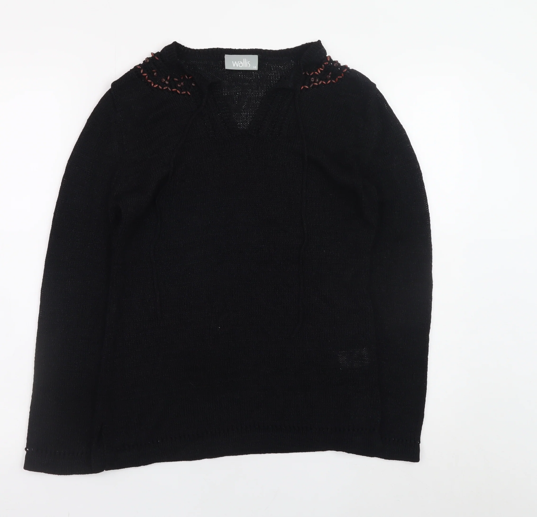 Wallis Women’s Black V-Neck Long Sleeve Knit Jumper Size 14