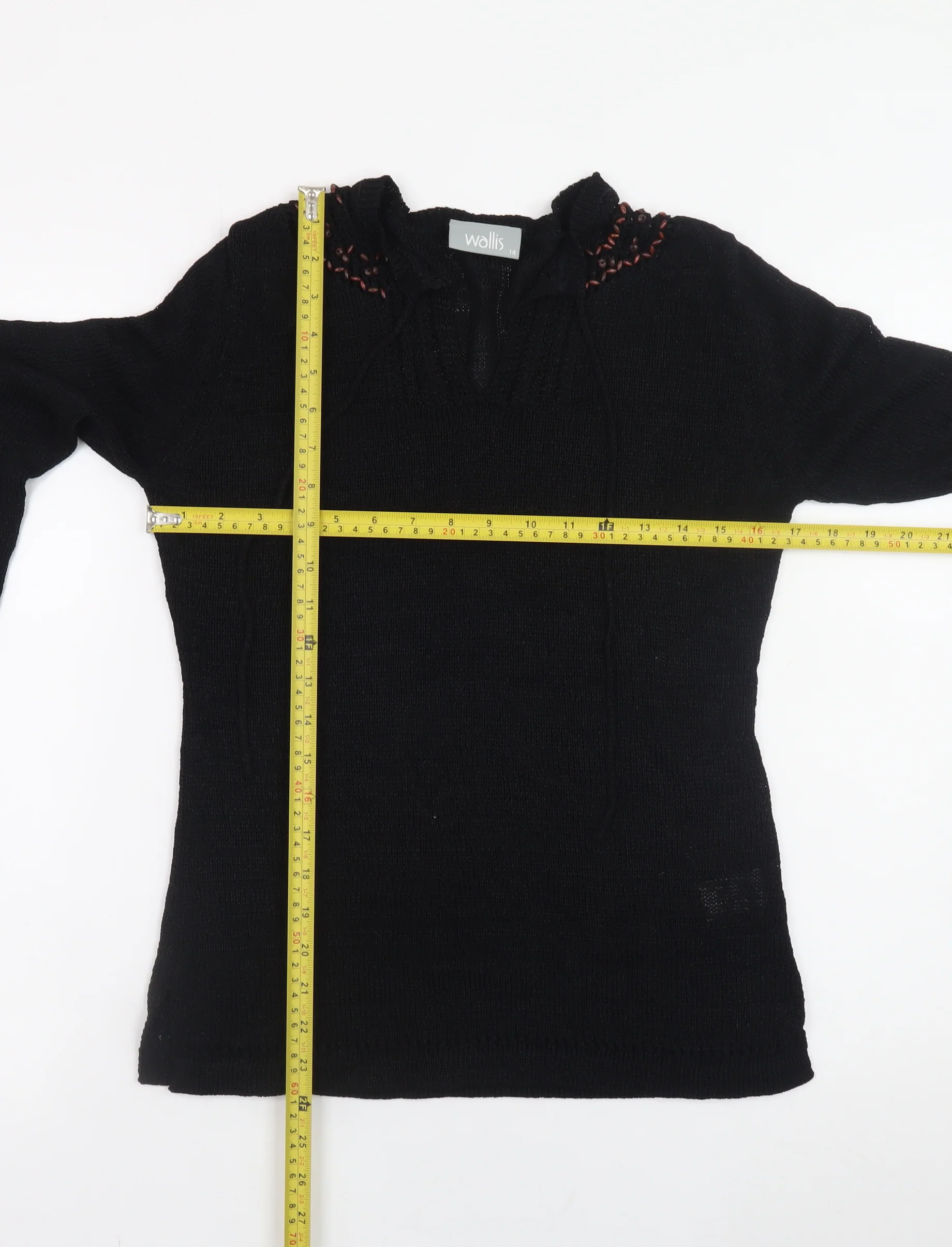 Wallis Women’s Black V-Neck Long Sleeve Knit Jumper Size 14 - Image 2