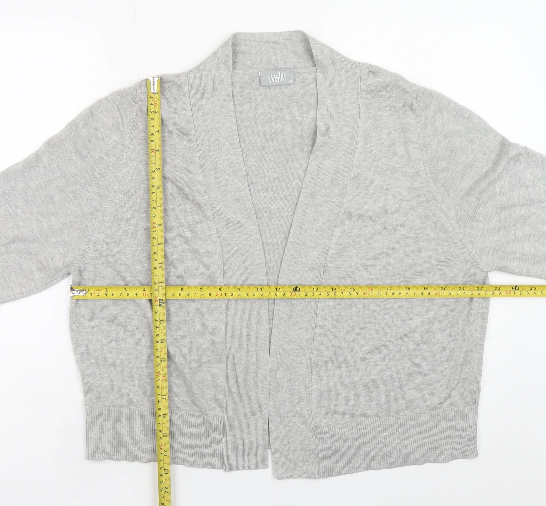 Wallis Women’s Grey Cardigan XL Cotton Blend Knit Open Front - Image 2