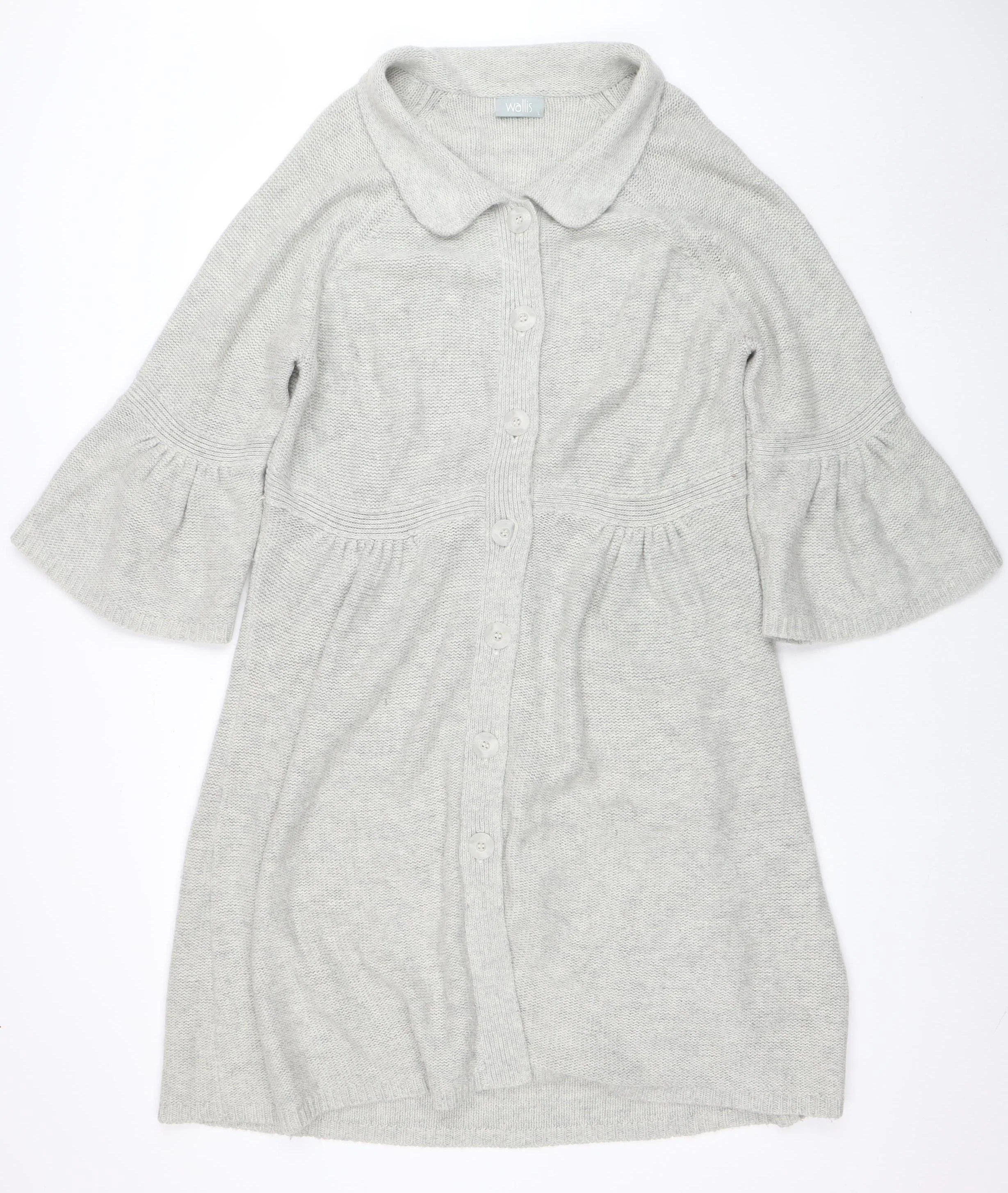 Wallis Women’s Grey Collared Button Knit Cardigan L