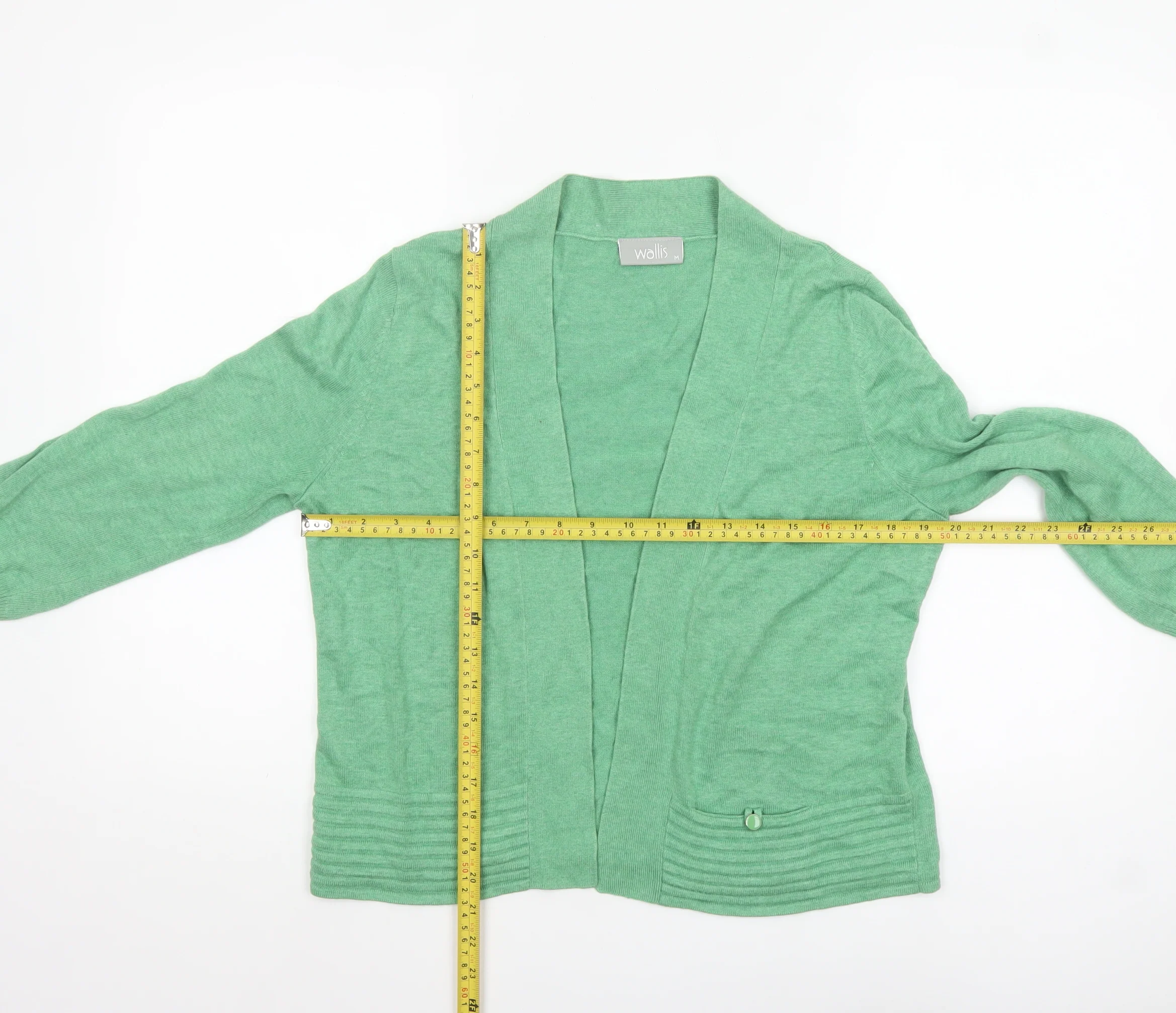 Wallis Womens Green Cotton Blend 3/4 Sleeve Open Cardigan M - Image 2