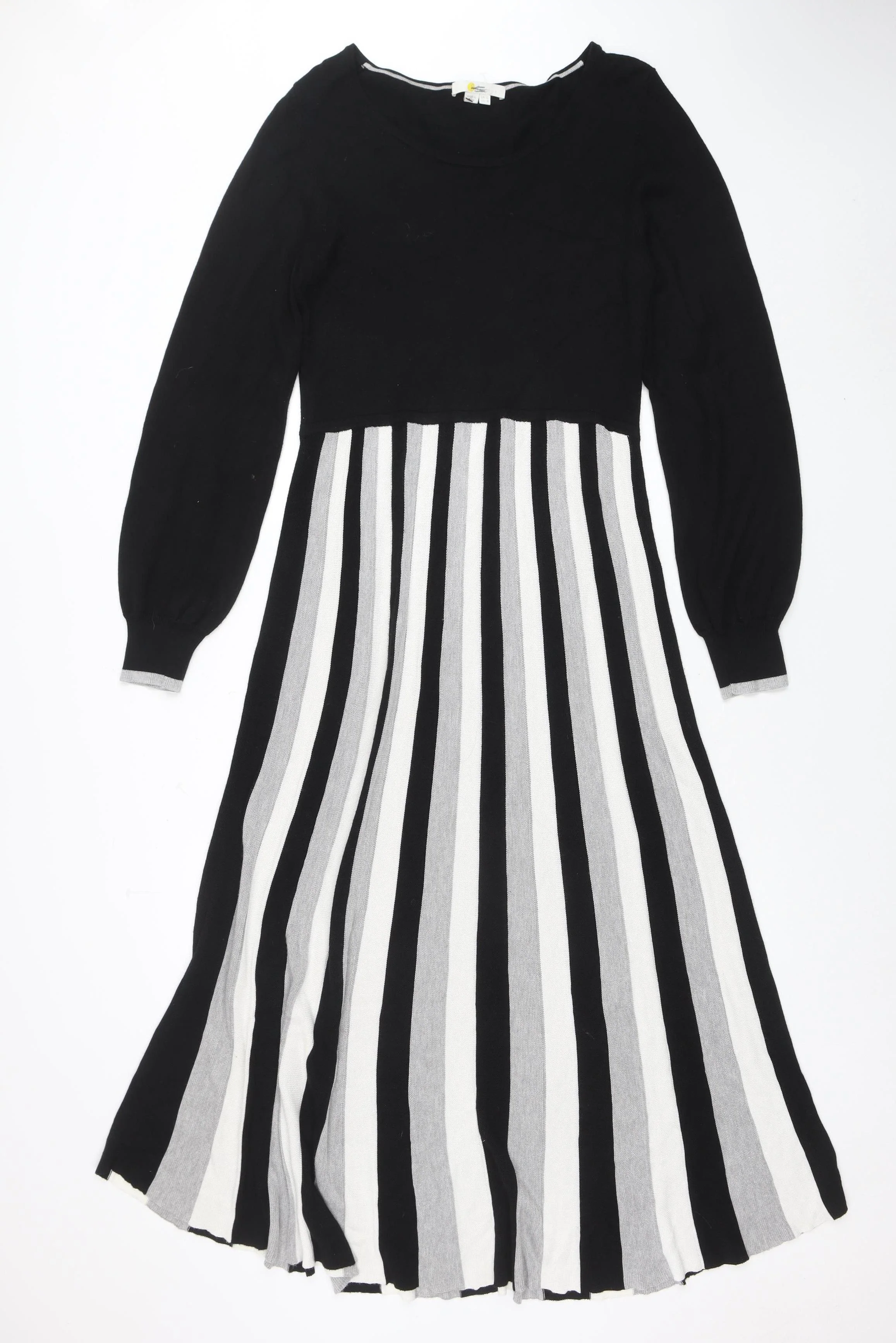 Warehouse Women Black White Stripe A-Line Knit Long Sleeve Dress Size 12