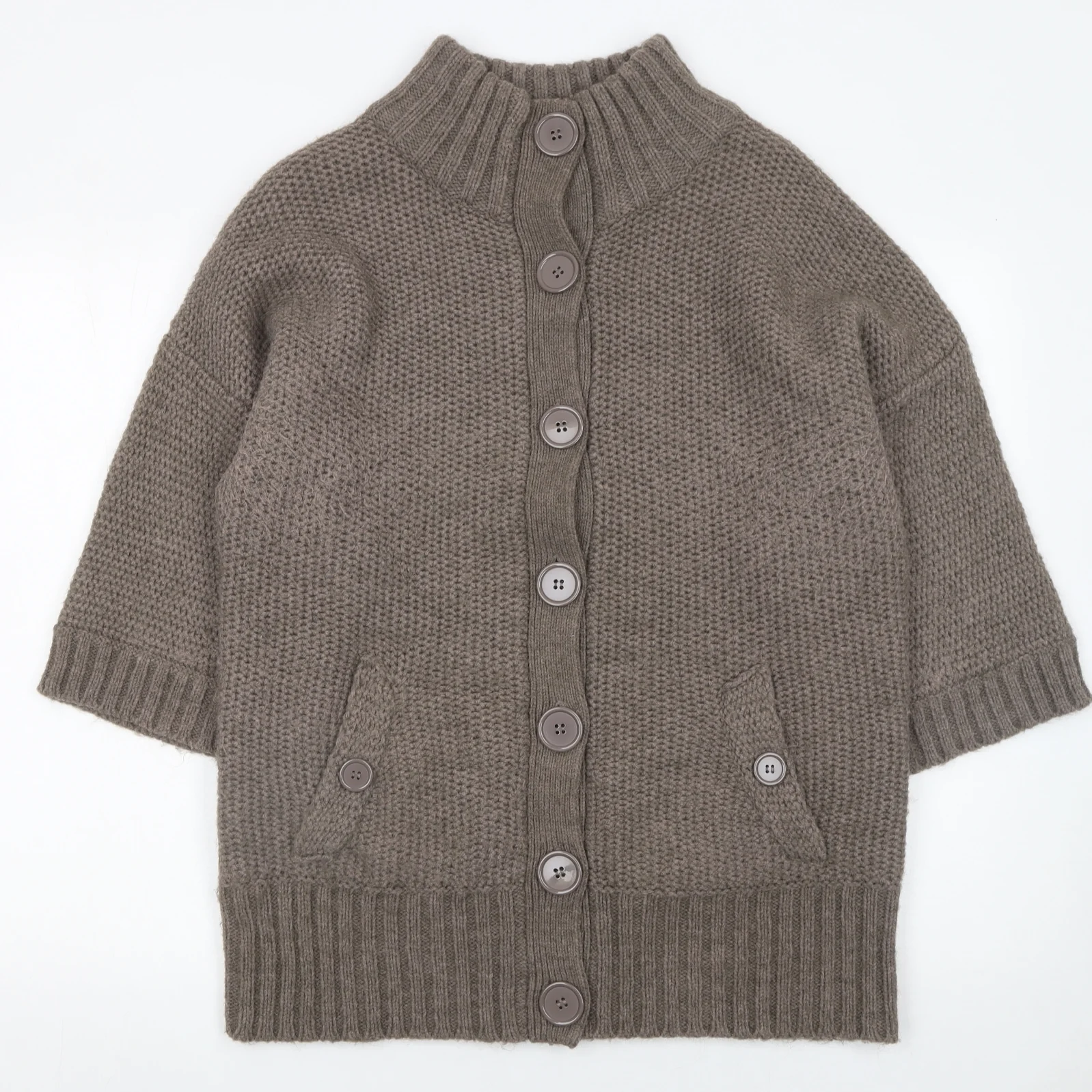 Warehouse Women Brown Chunky Knit High Neck Cardigan Size 16