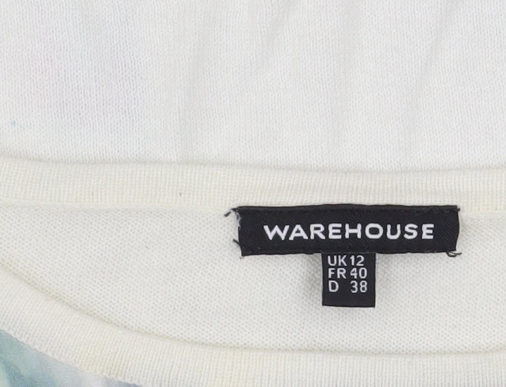 Warehouse Women Ivory Floral Front Pullover Jumper UK 12 - Image 4