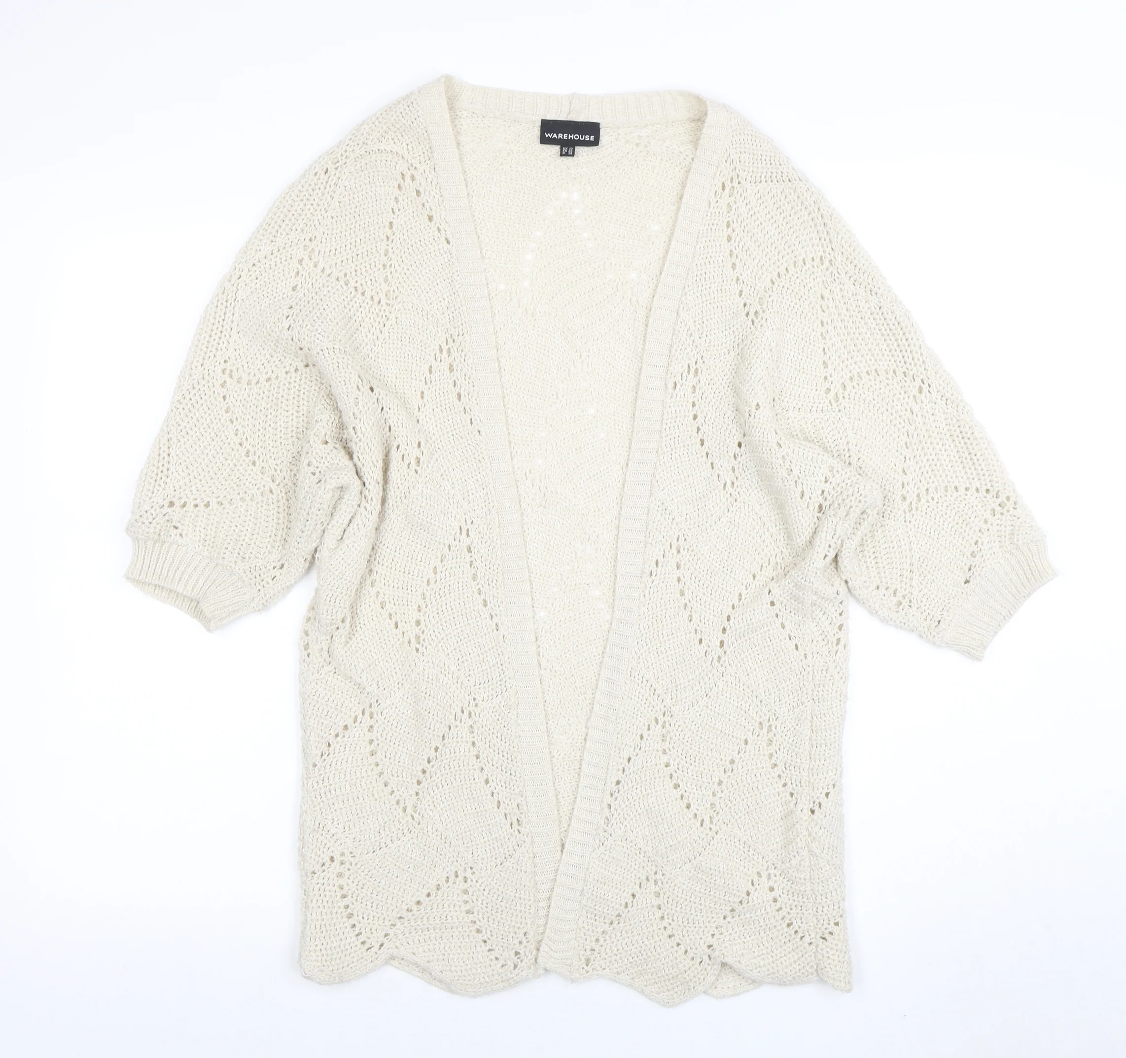Warehouse Women Ivory Open-Knit Acrylic Cardigan UK 12