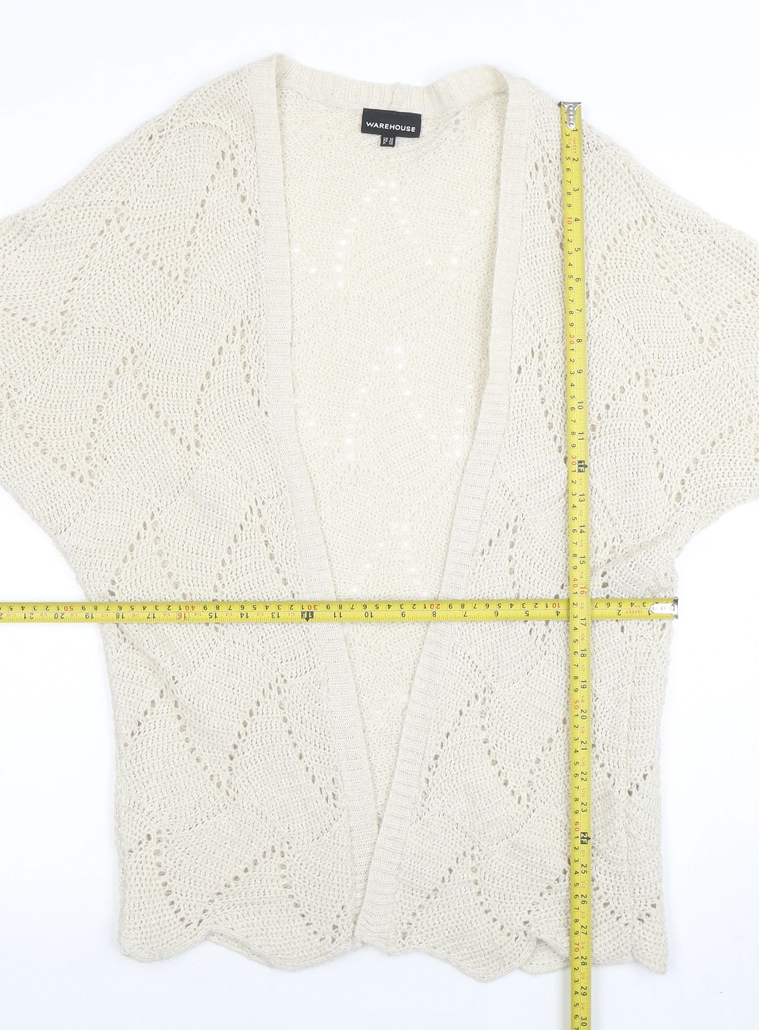 Warehouse Women Ivory Open-Knit Acrylic Cardigan UK 12 - Image 2