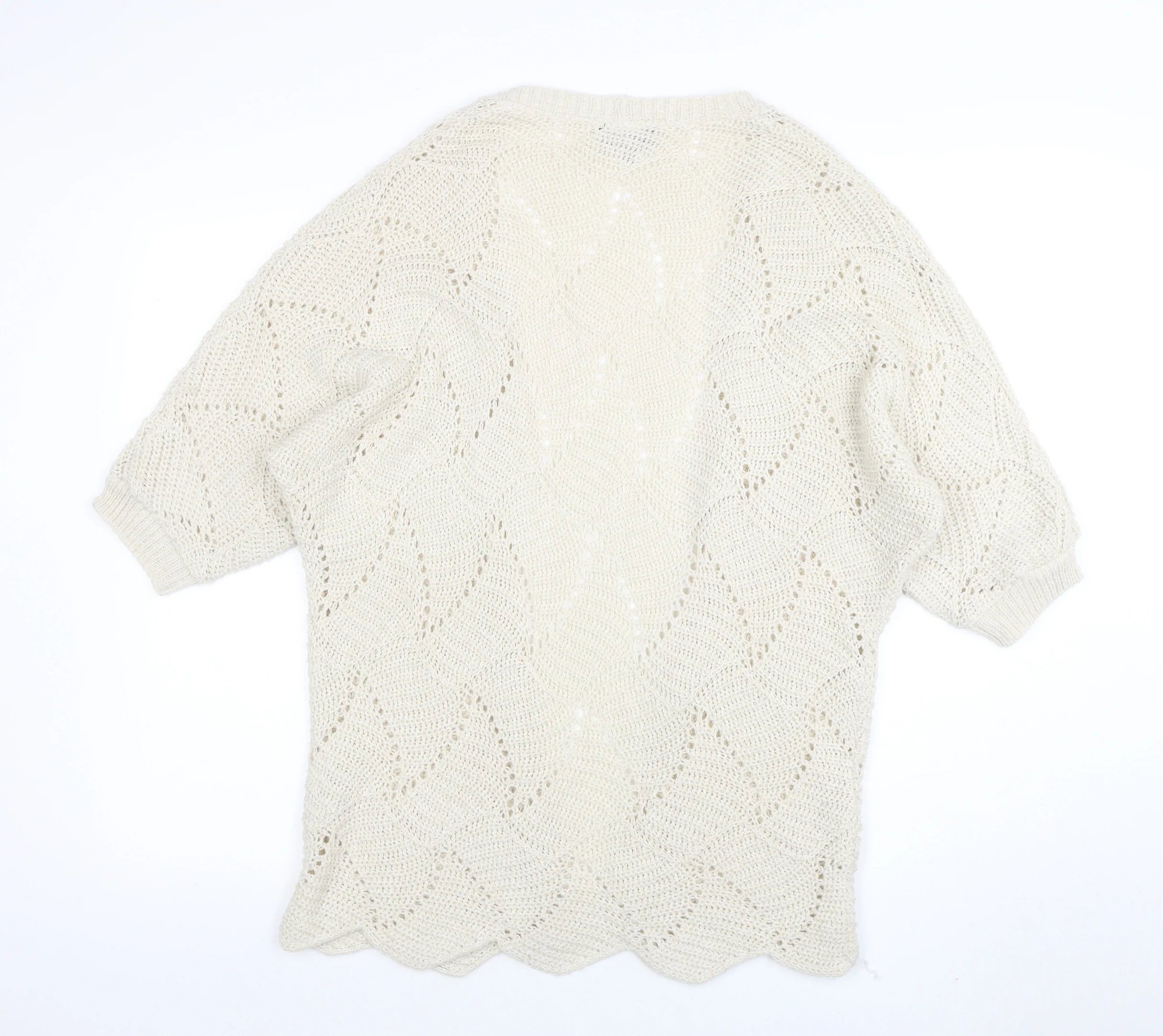 Warehouse Women Ivory Open-Knit Acrylic Cardigan UK 12 - Image 3