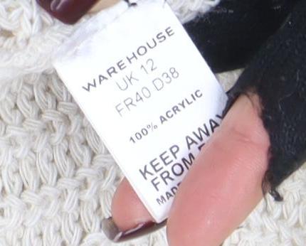 Warehouse Women Ivory Open-Knit Acrylic Cardigan UK 12 - Image 4