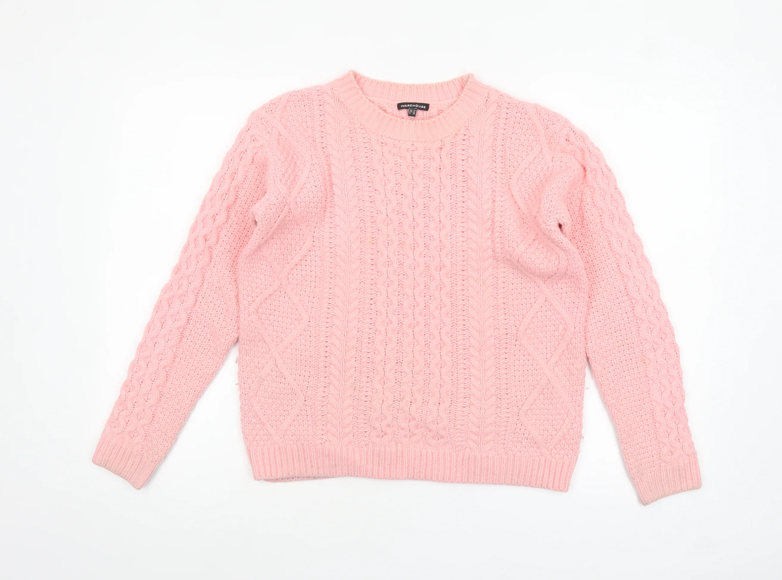 Warehouse Women Pink Cable Knit Acrylic Jumper UK 10