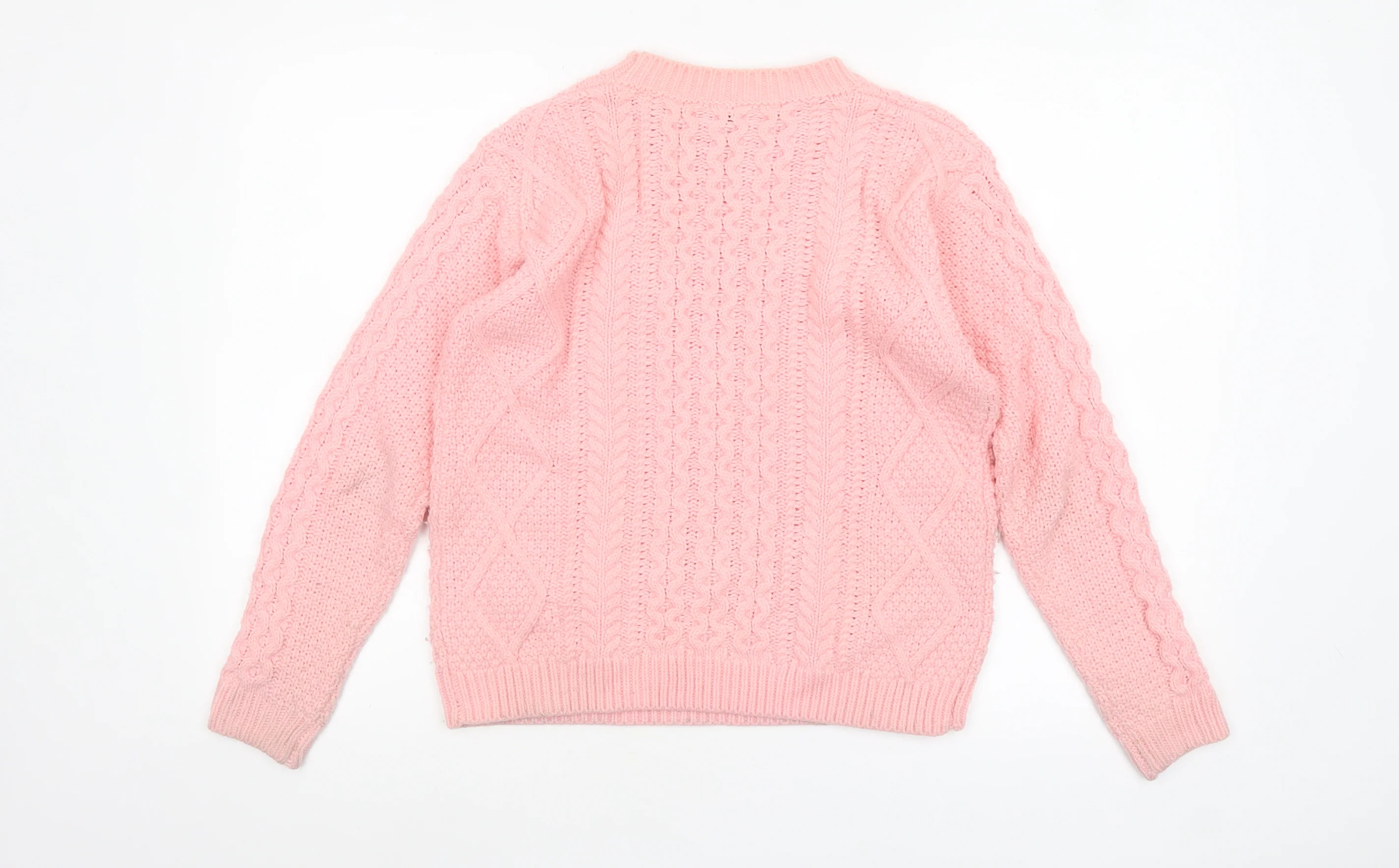 Warehouse Women Pink Cable Knit Acrylic Jumper UK 10 - Image 3