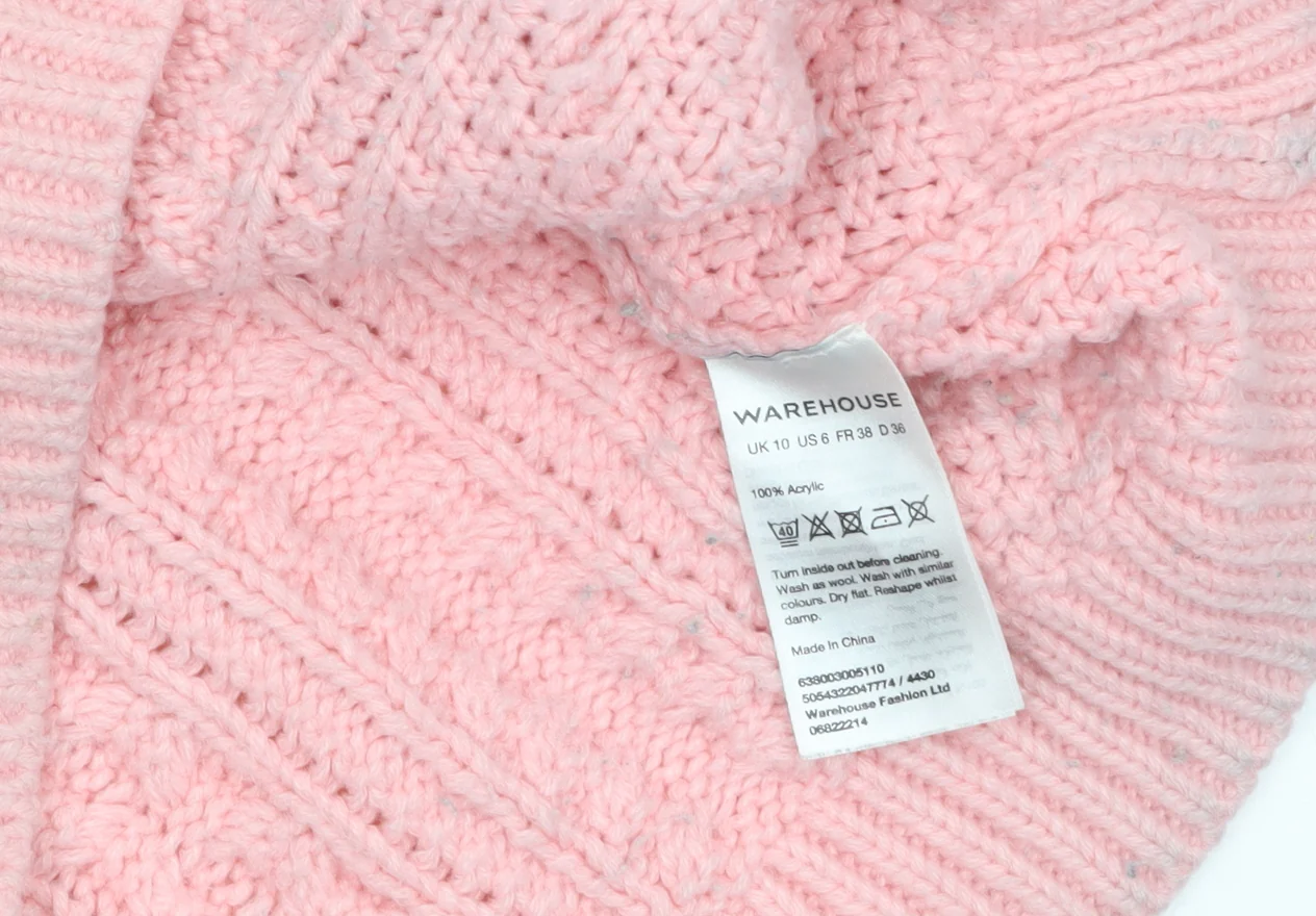 Warehouse Women Pink Cable Knit Acrylic Jumper UK 10 - Image 4