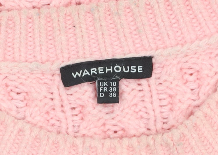 Warehouse Women Pink Cable Knit Acrylic Jumper UK 10 - Image 5