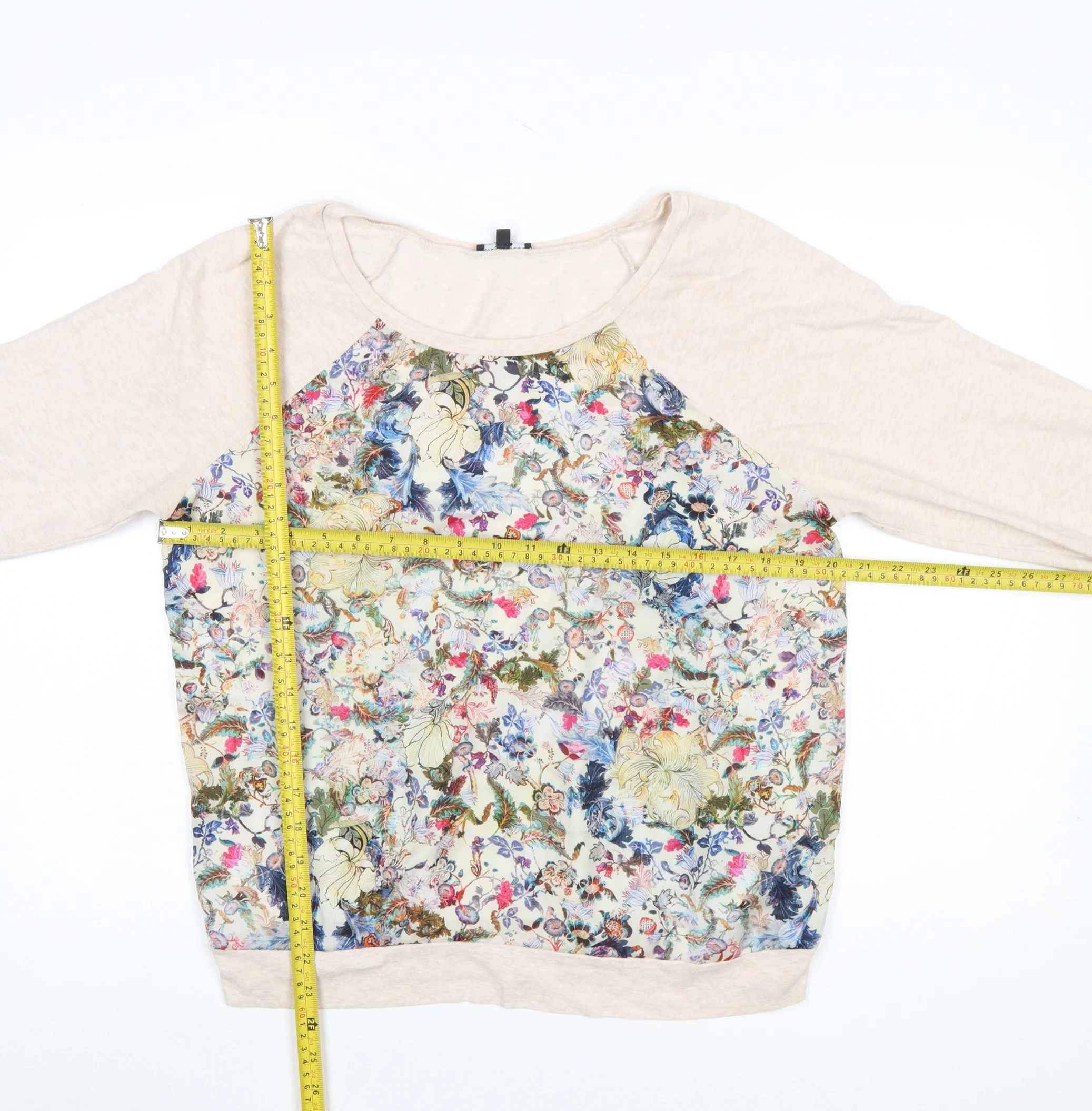 Warehouse Women’s Beige Floral Print Long Sleeve Jersey Top Size 14 - Image 2