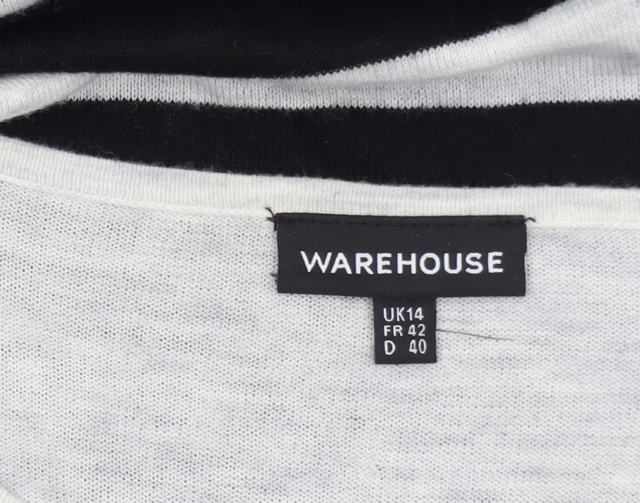 Warehouse Women’s Black & Grey Striped Relaxed Fit Jumper UK 14 - Image 5