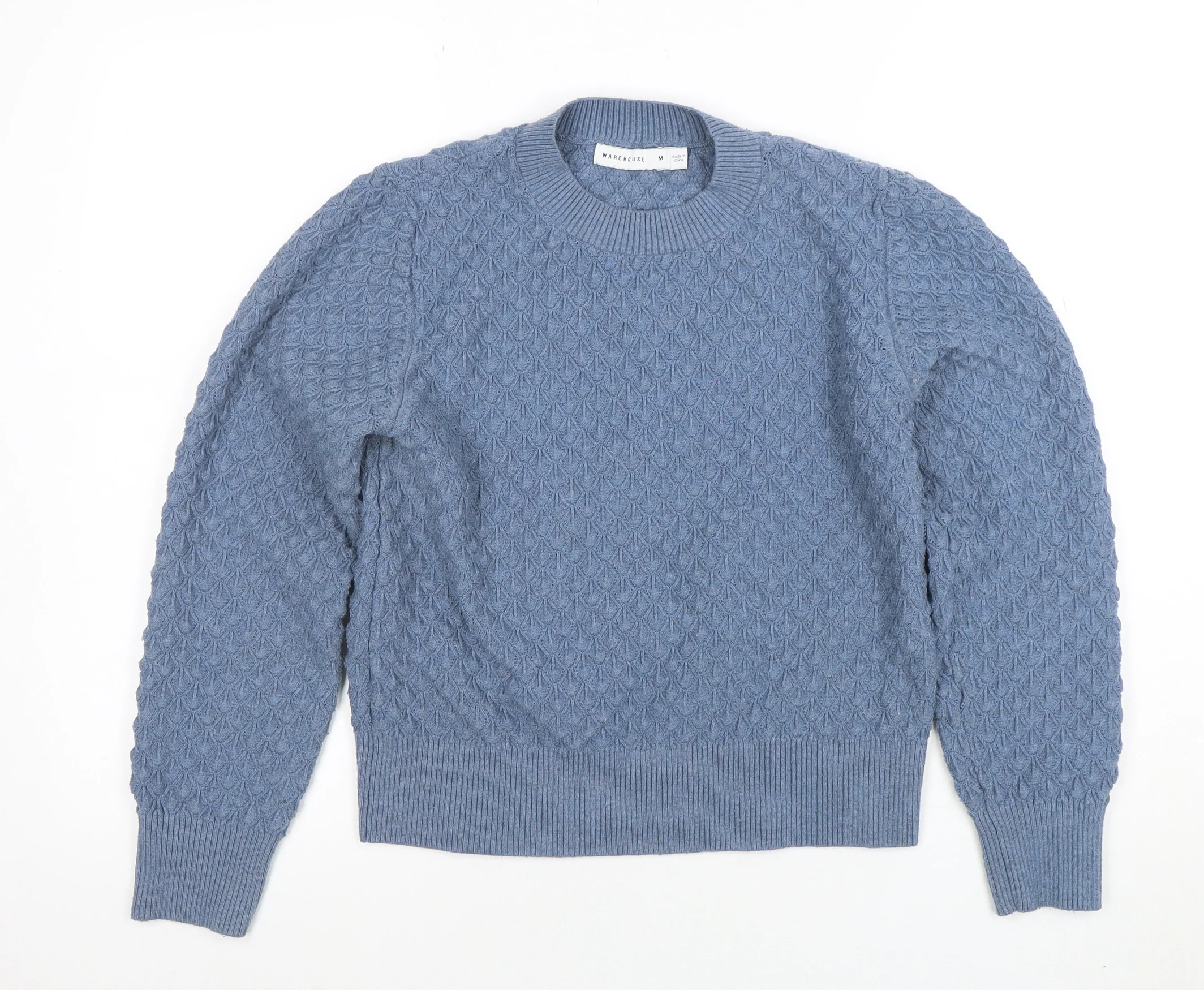 Warehouse Women’s Blue Cable Knit Crew Neck Jumper Size M