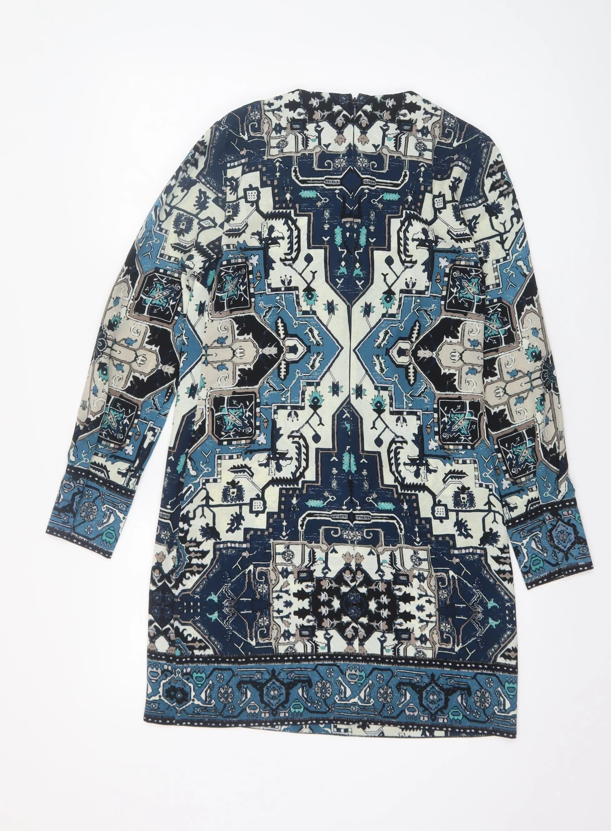 Warehouse Women’s Blue Geometric Shift Dress Size 8 - Image 3