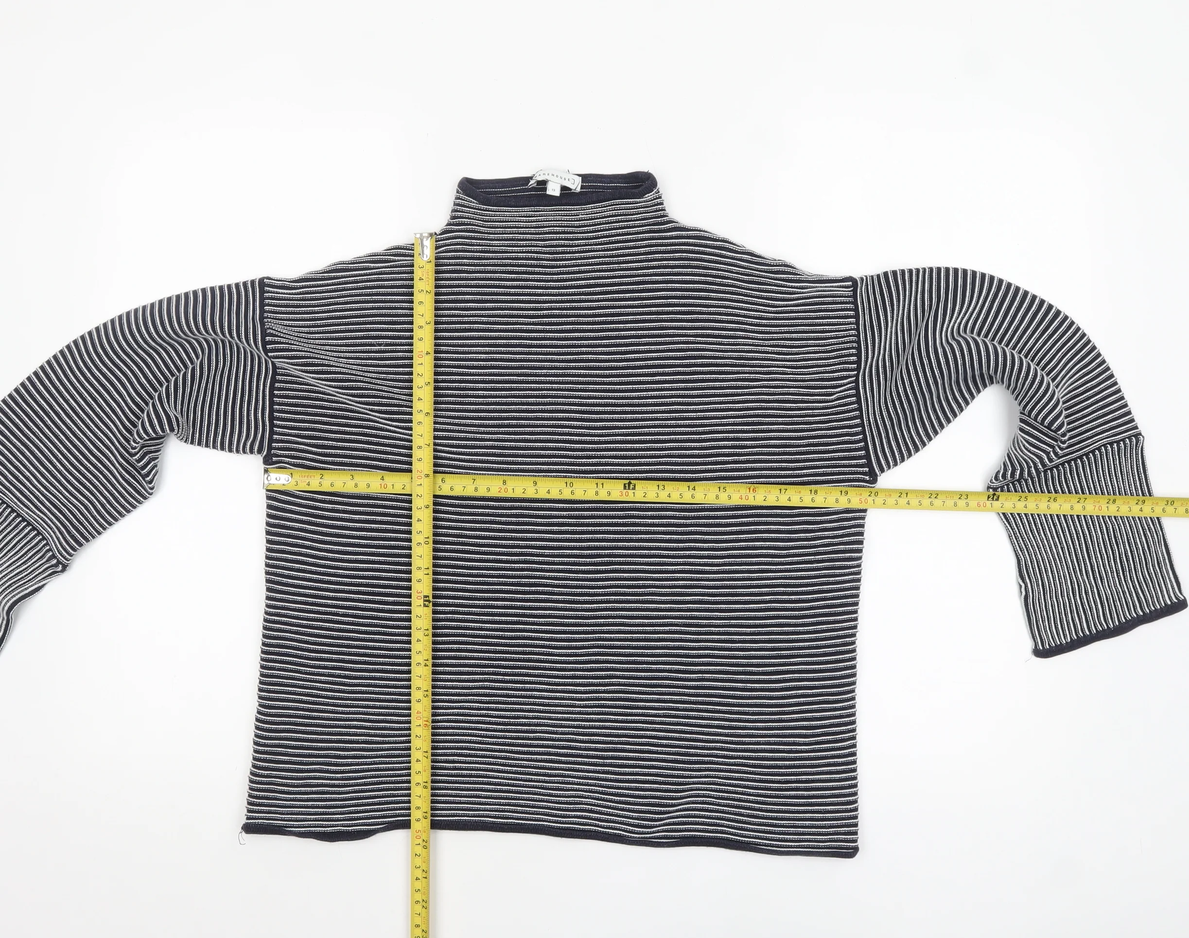 Warehouse Women’s Blue Striped Mock Neck Jumper Size 12 - Image 2
