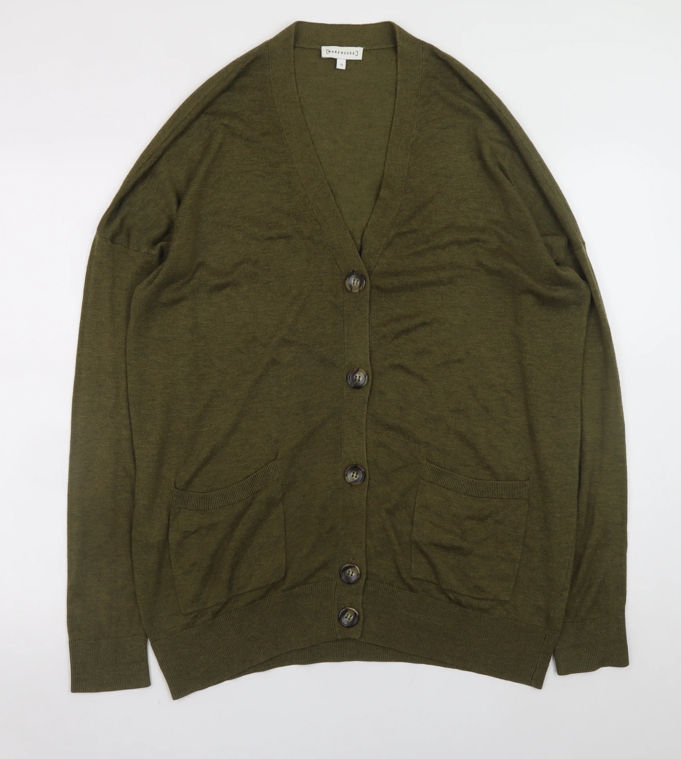 Warehouse Women’s Green V-Neck Long Sleeve Cardigan Size 12
