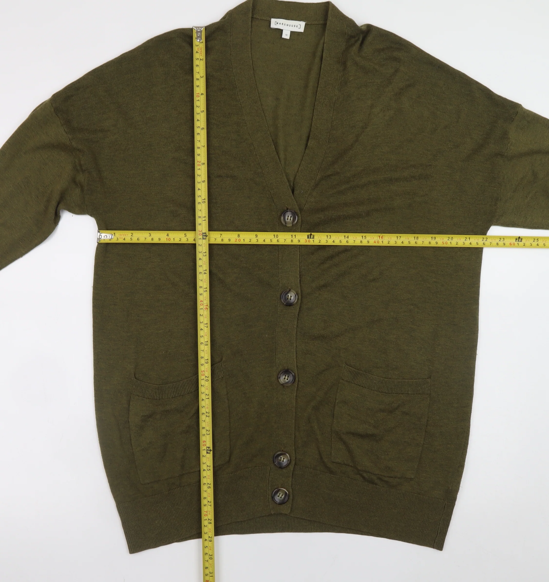 Warehouse Women’s Green V-Neck Long Sleeve Cardigan Size 12 - Image 2
