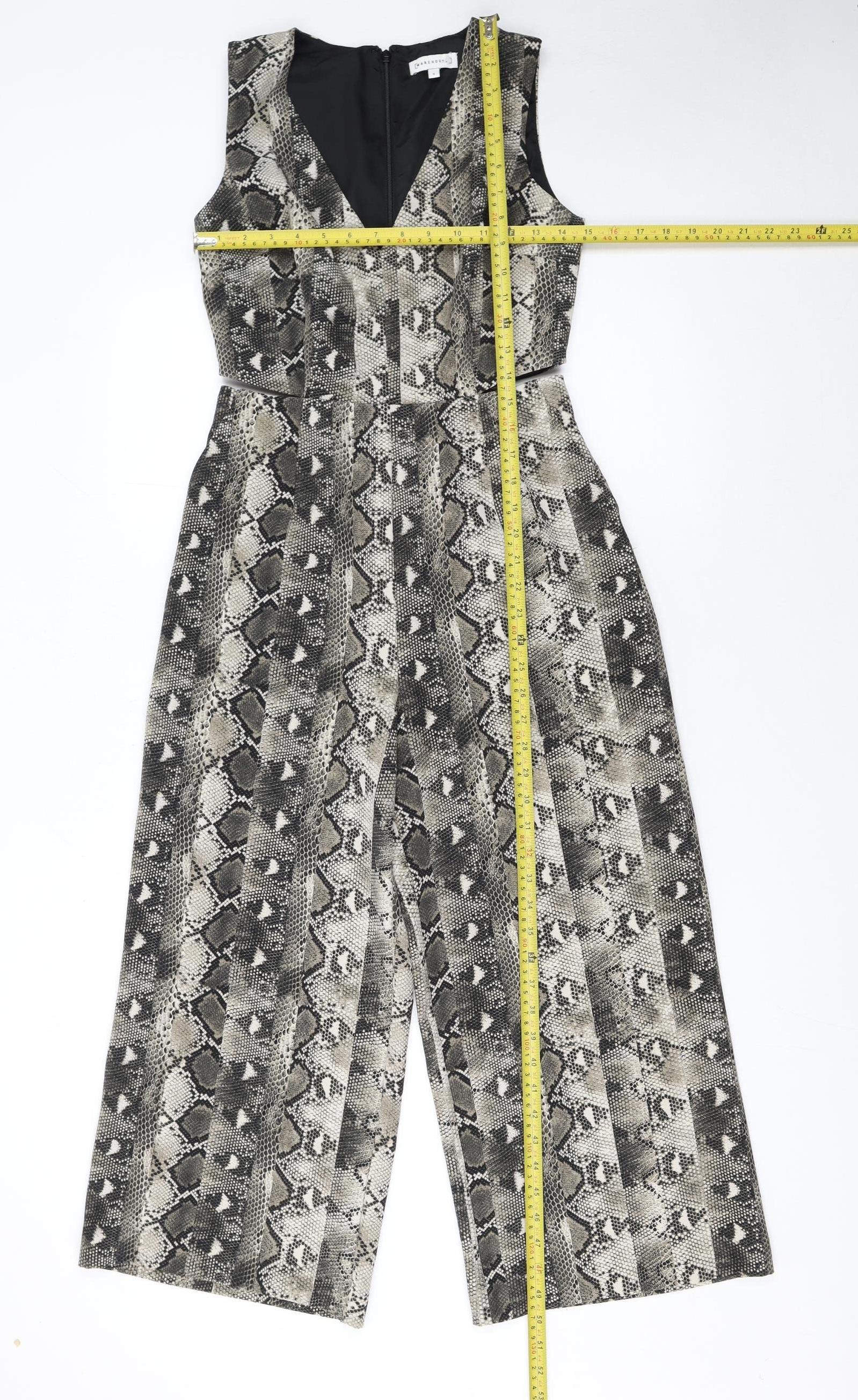 Warehouse Women’s Grey Snakeskin V-Neck Wide-Leg Sleeveless Jumpsuit Size 8 - Image 2