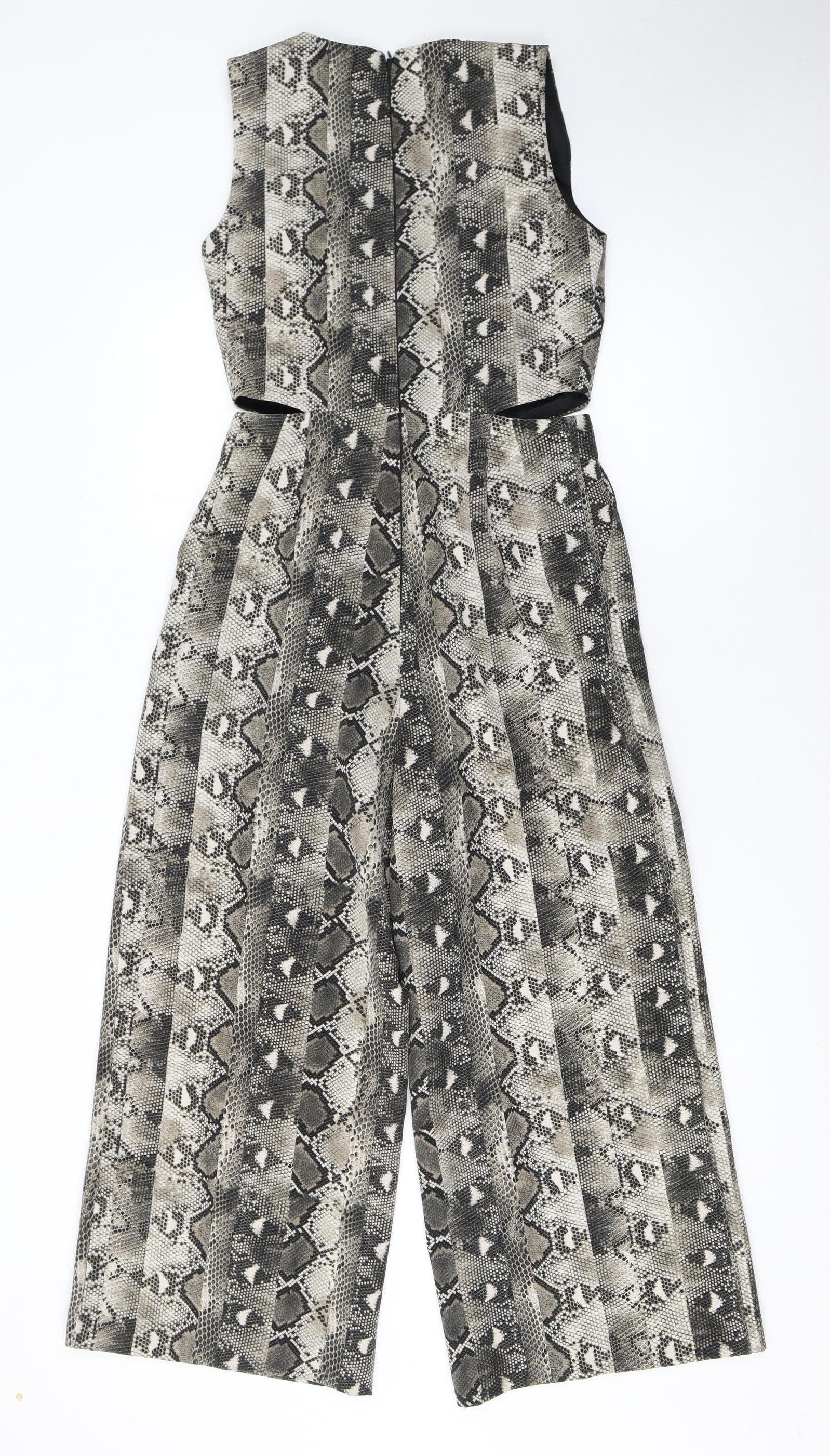 Warehouse Women’s Grey Snakeskin V-Neck Wide-Leg Sleeveless Jumpsuit Size 8 - Image 3