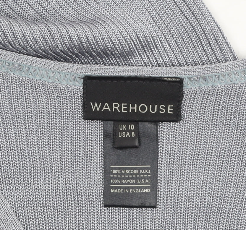 Warehouse Women’s Grey V-Neck Short Sleeve Knit Top Size 10 - Image 4