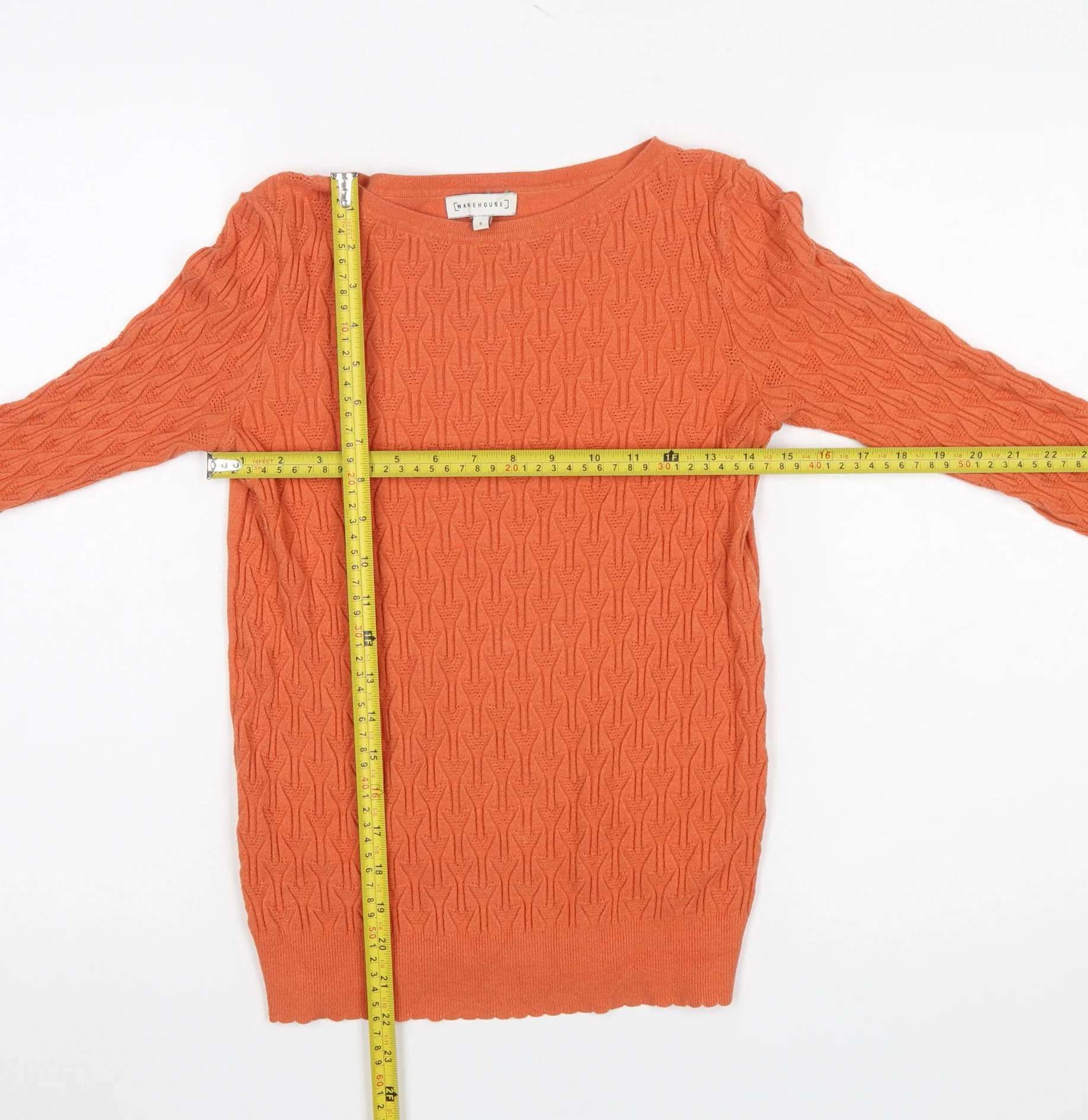 Warehouse Women’s Orange Cable Knit Pullover Jumper Size 6 - Image 2