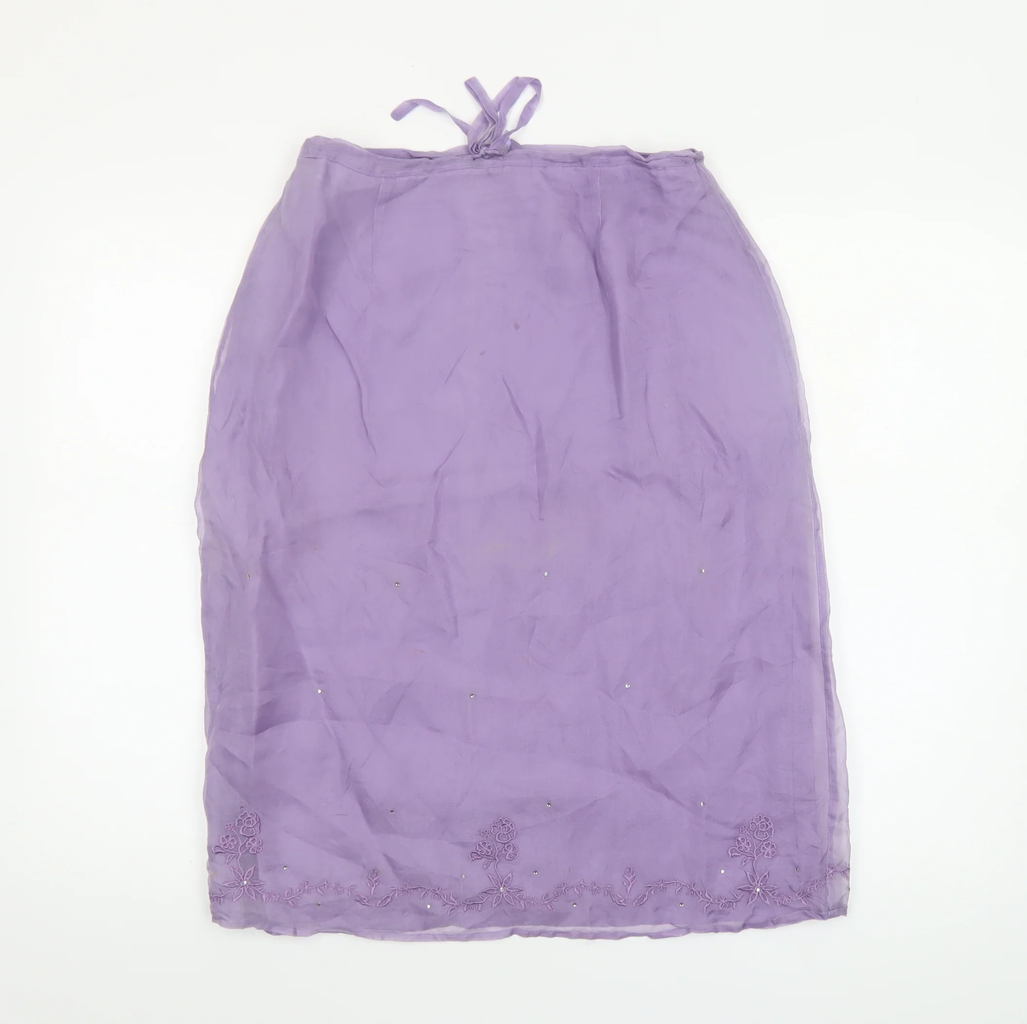 Warehouse Women’s Purple Silk Embroidered Midi Skirt Size 14