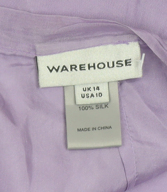 Warehouse Women’s Purple Silk Embroidered Midi Skirt Size 14 - Image 4