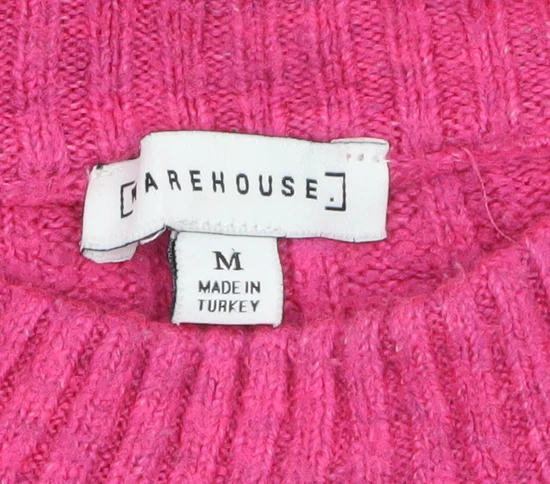 Warehouse Womens Pink Mock Neck Rib Knit Pullover Jumper Size M - Image 5
