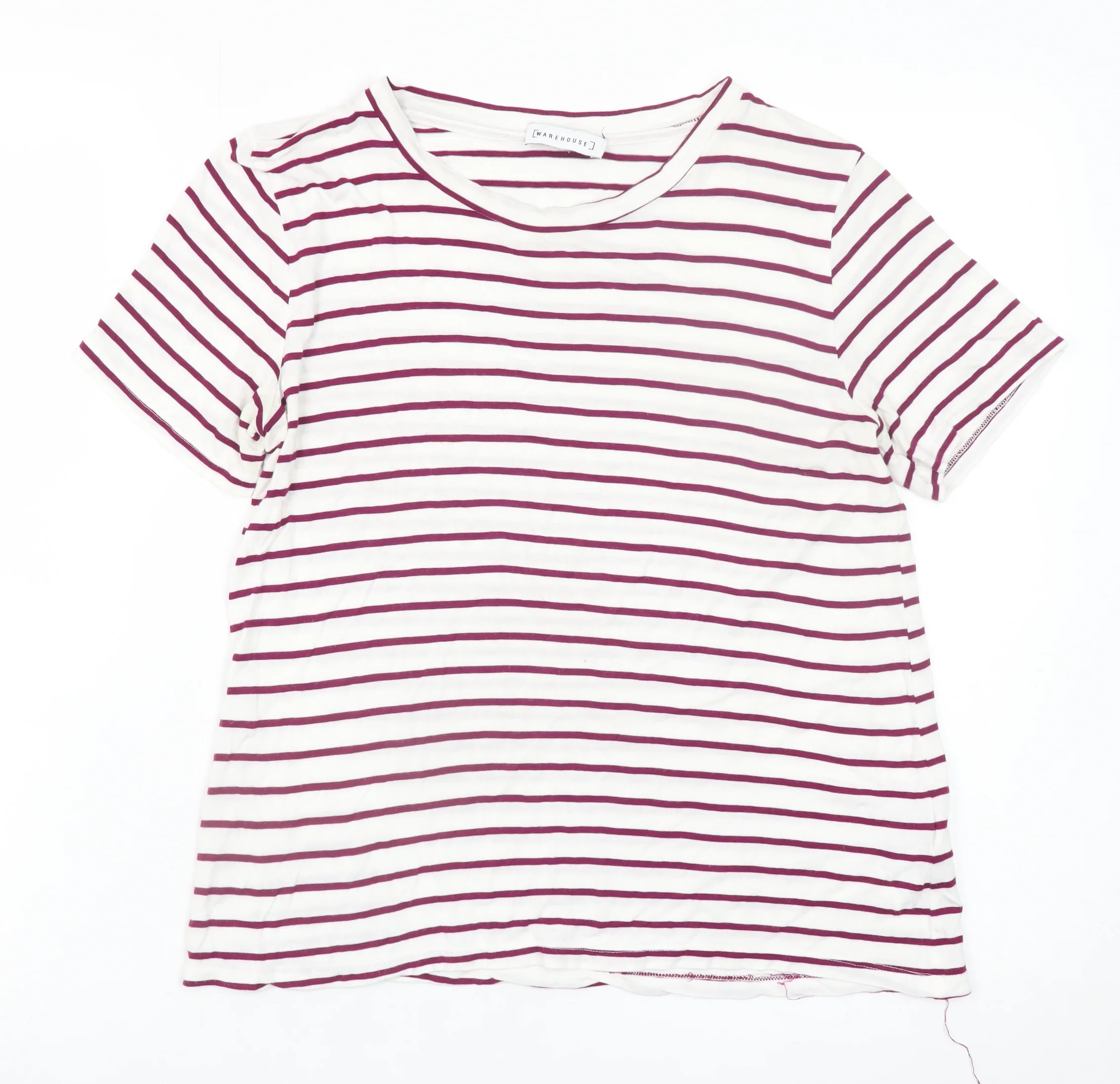 Warehouse Womens White Striped Short Sleeve Viscose T-Shirt UK 10