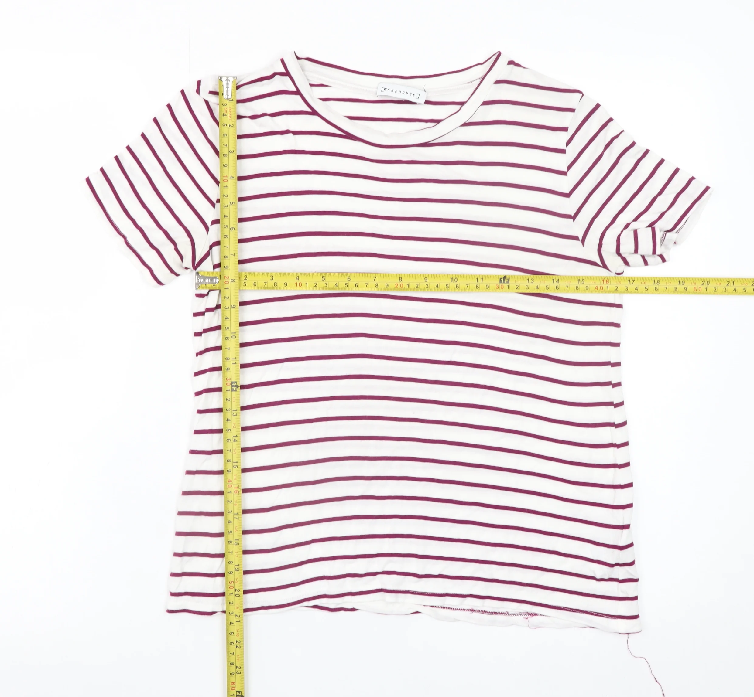 Warehouse Womens White Striped Short Sleeve Viscose T-Shirt UK 10 - Image 2