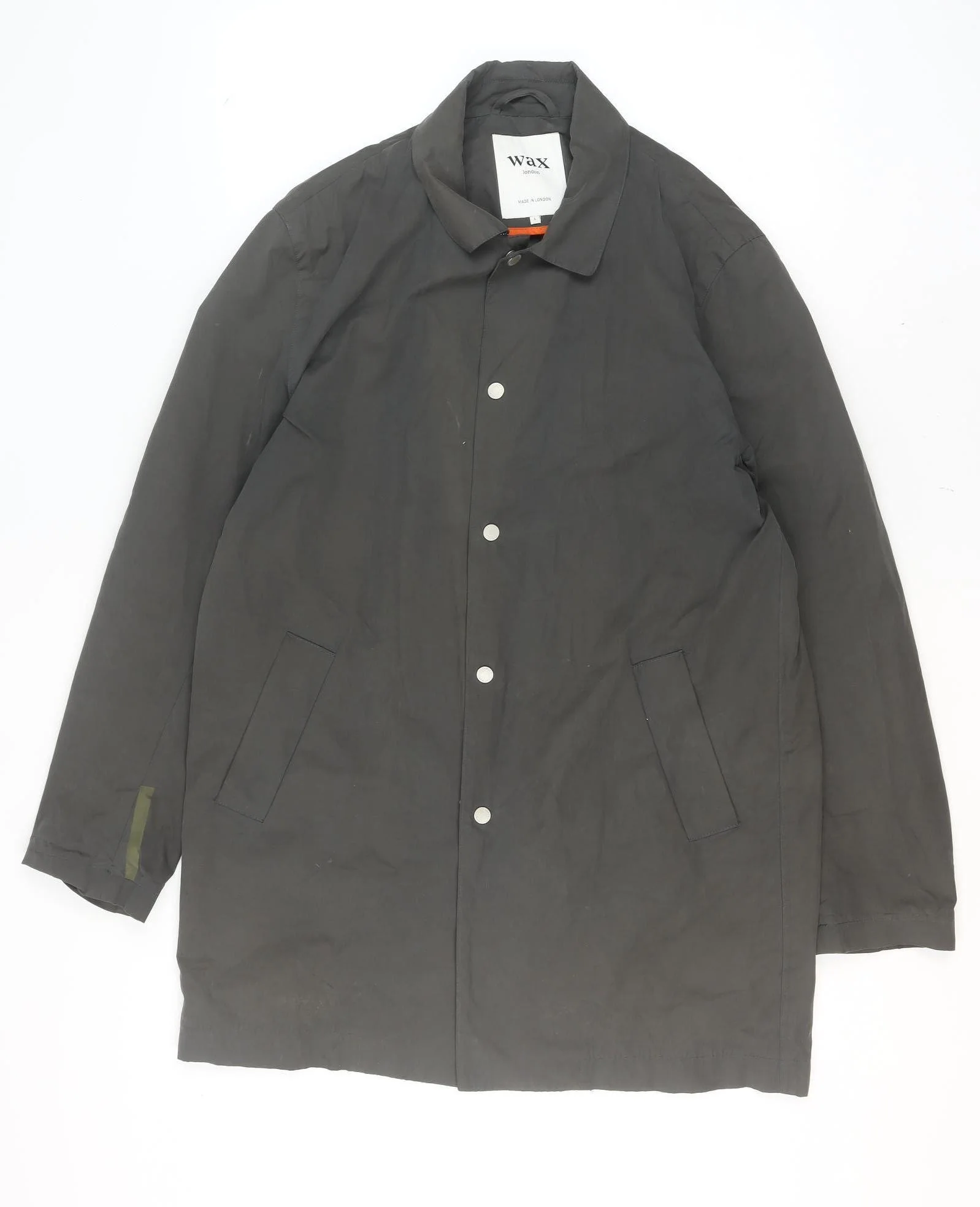 Wax London Men's Black L Cotton-Blend Mid-Length Overcoat