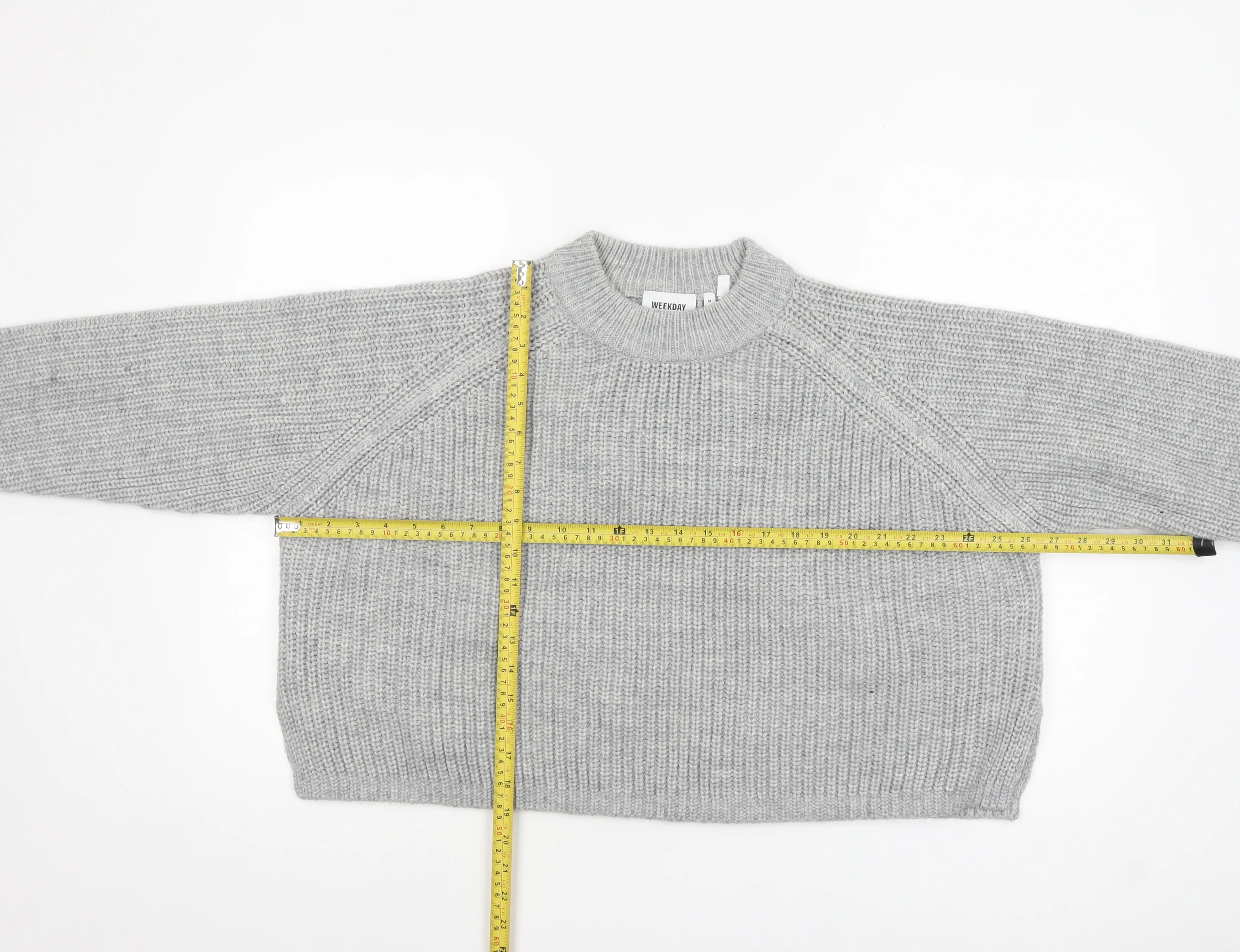 Weekday Women Grey Chunky-Knit Wool Blend Relaxed Pullover Jumper M - Image 2