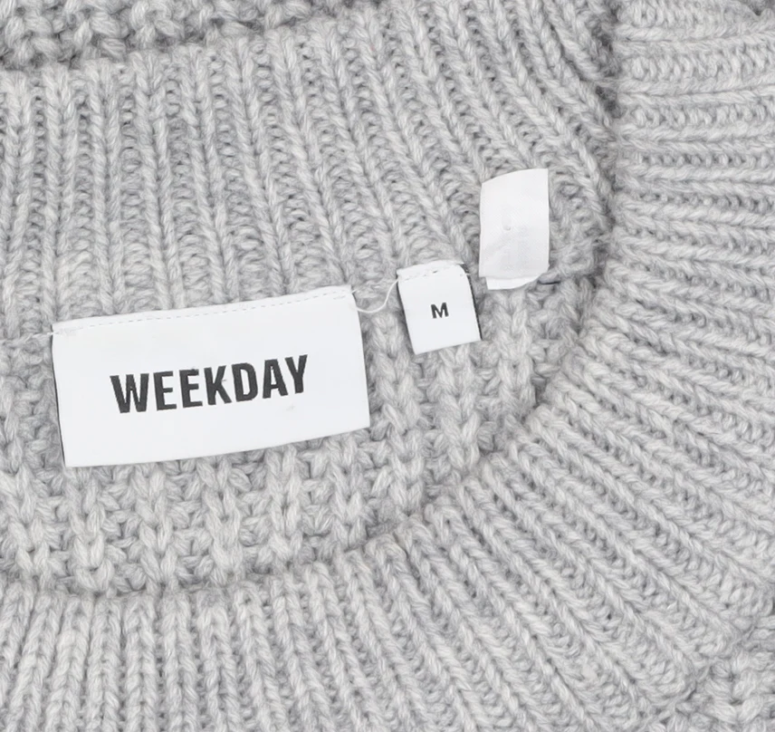Weekday Women Grey Chunky-Knit Wool Blend Relaxed Pullover Jumper M - Image 5