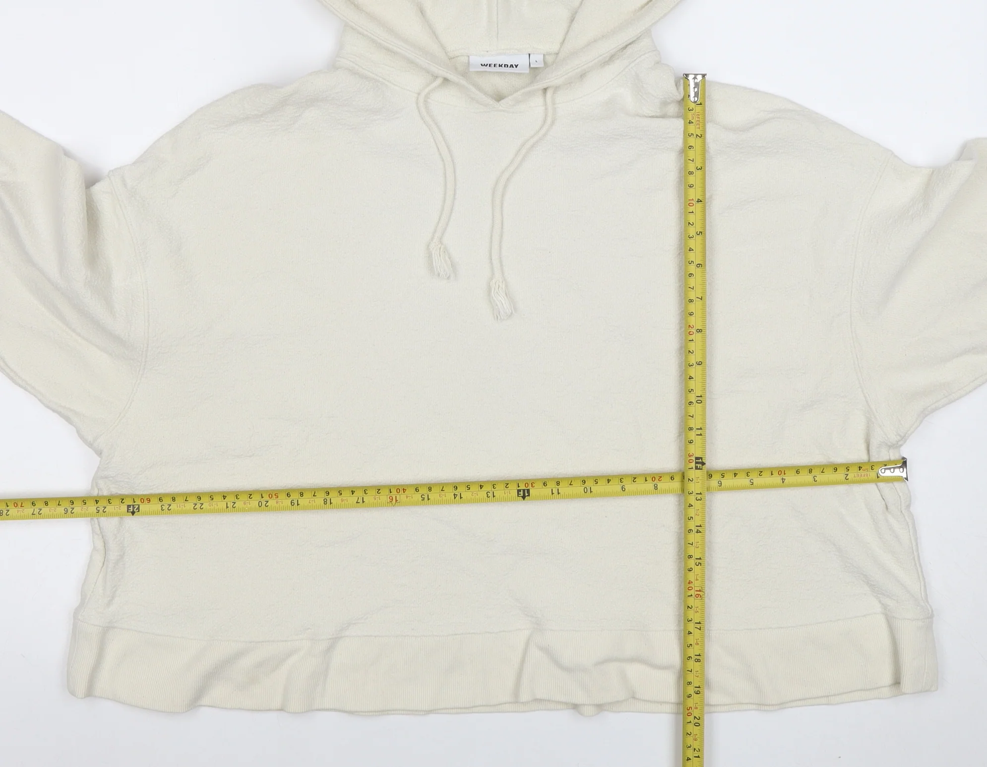 Weekday Women Ivory Cotton Blend Pullover Hoodie L Relaxed Fit - Image 2