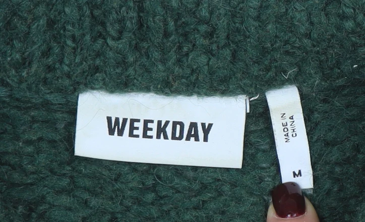 Weekday Women's Green Chunky Knit Wool Blend High Neck Jumper Size M - Image 4