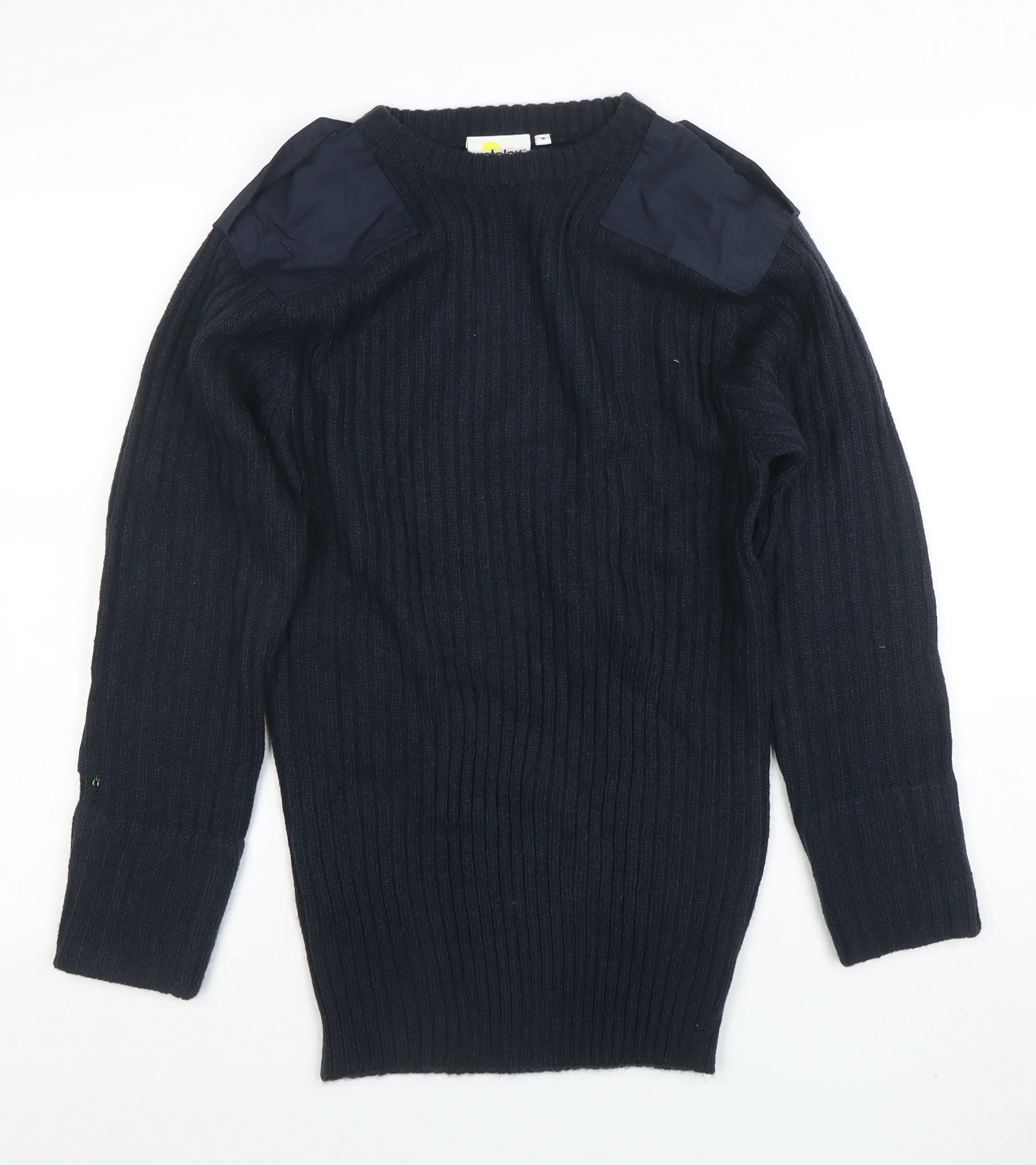 Weird Fish Men's Blue Ribbed Knit Pullover Jumper Size S