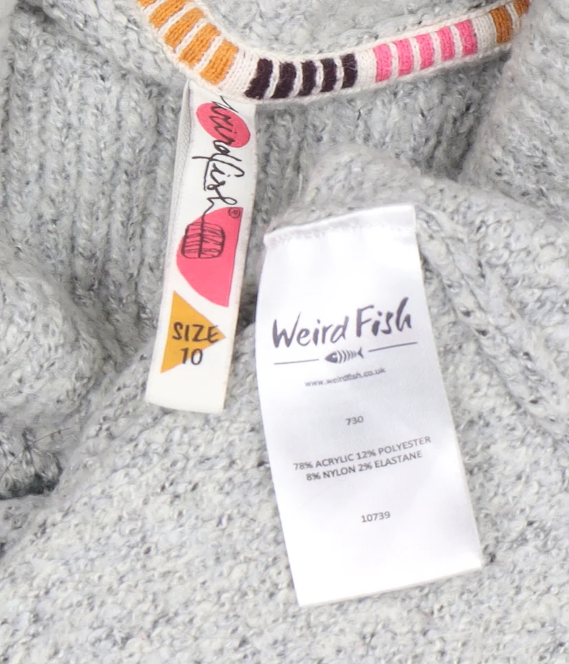 Weird Fish Unisex Grey Fair Isle Roll Neck Knit Jumper Size 10 - Image 4
