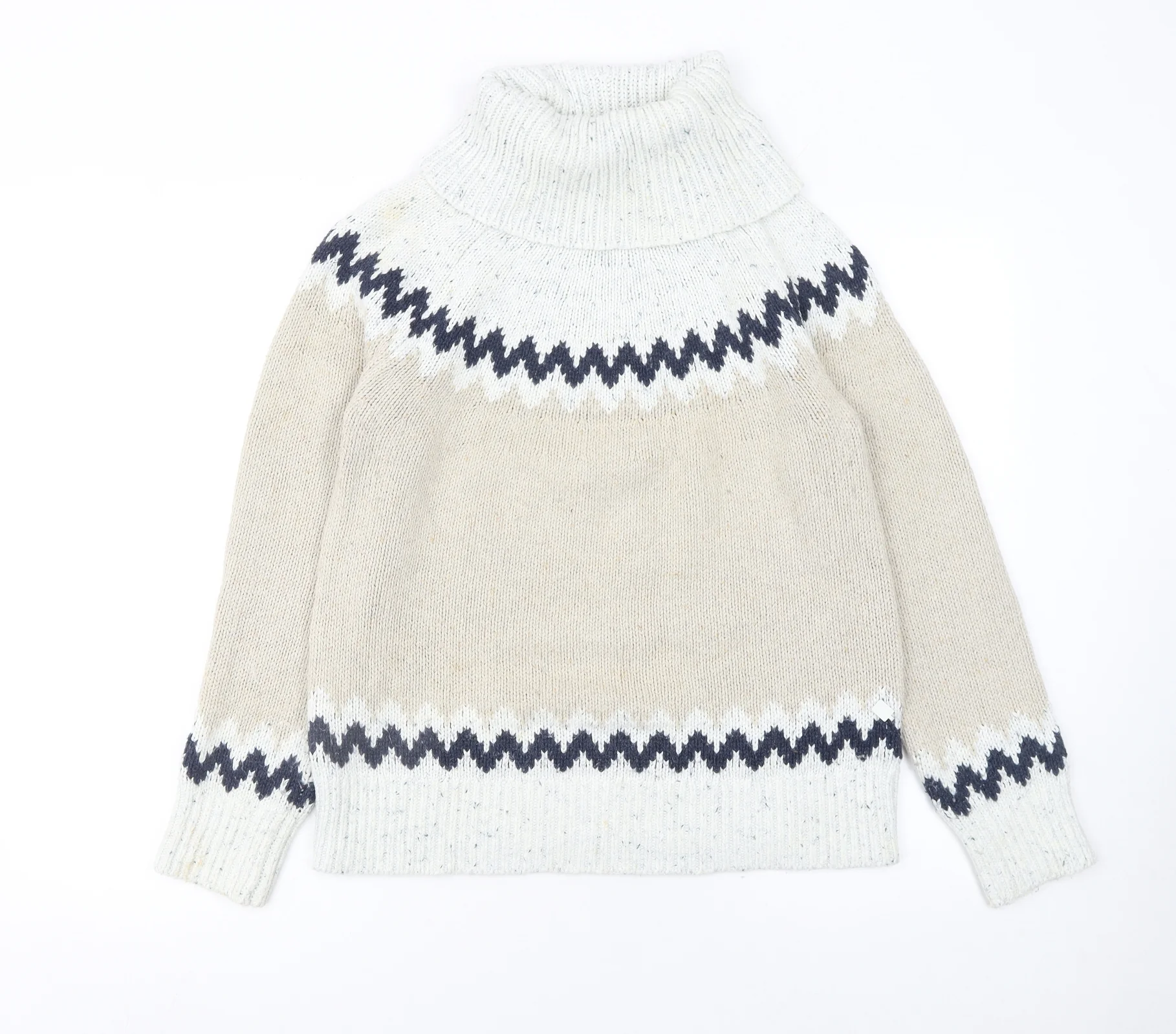 Weird Fish Womens Beige Fair Isle Roll Neck Knit Jumper Size 8