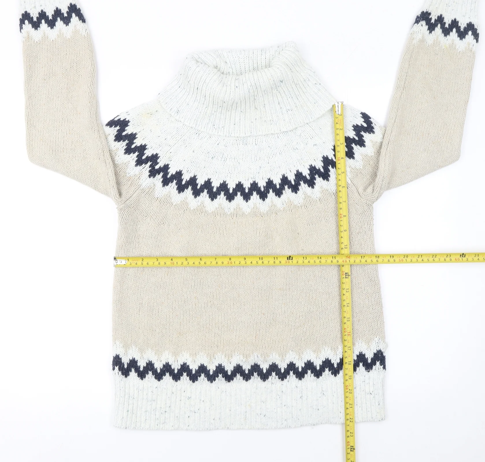 Weird Fish Womens Beige Fair Isle Roll Neck Knit Jumper Size 8 - Image 2